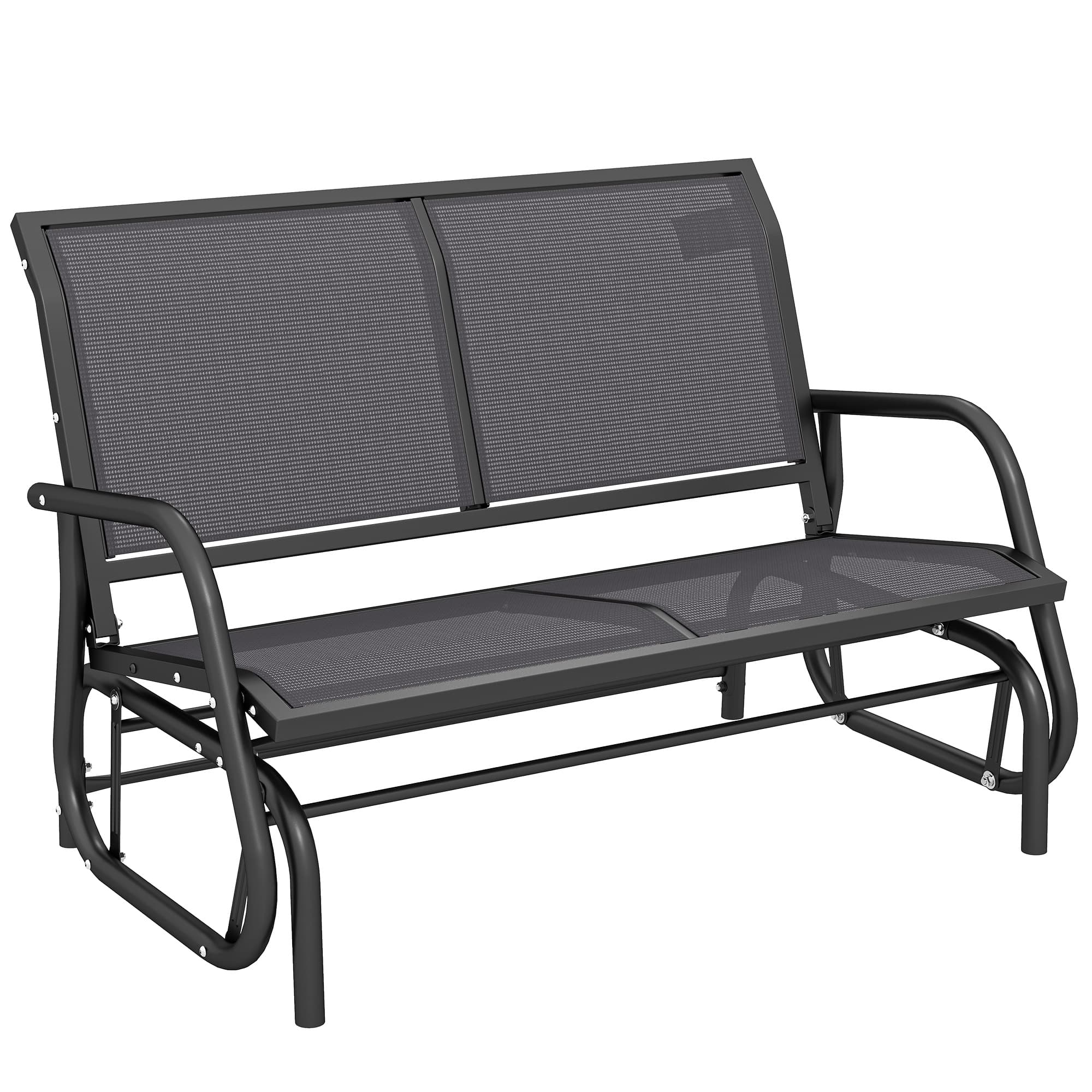 Outsunny Banc à bascule de jardin 2 places design contemporain grand confort accoudoirs assise et dossier ergonomique acier textilène gris-AOSOM.fr