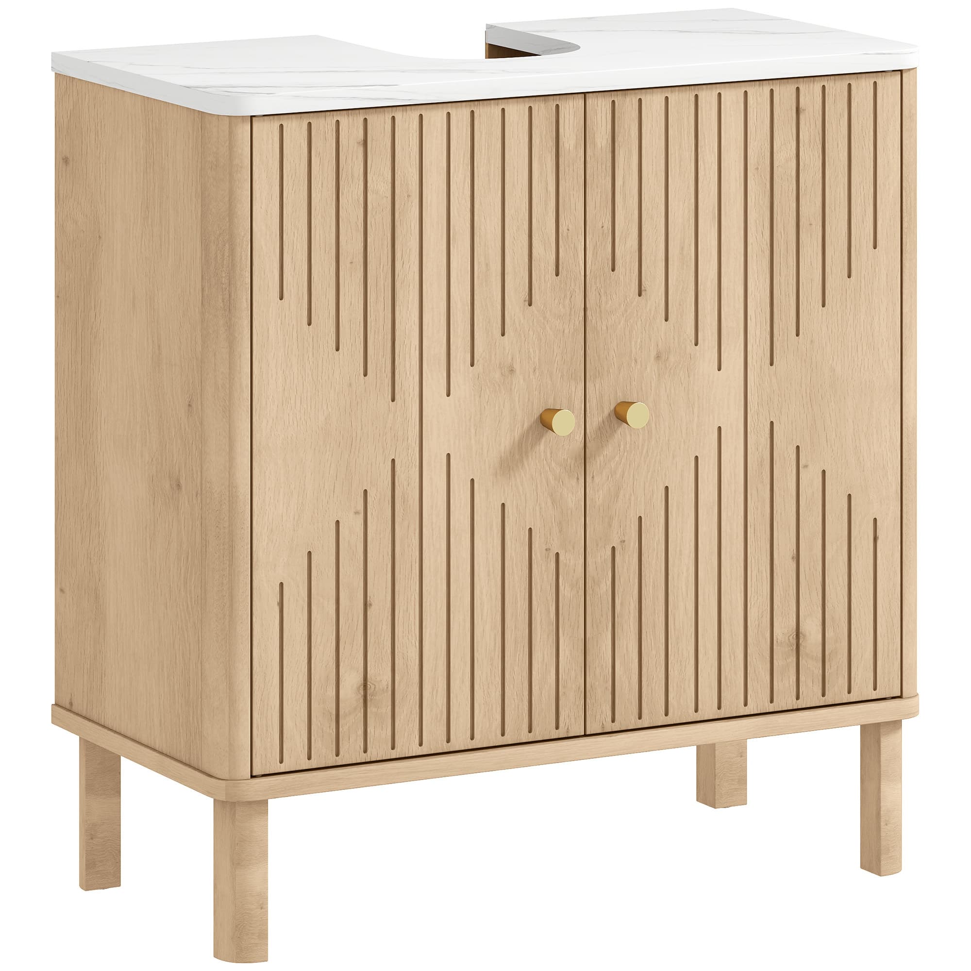 HOMCOM Meuble sous lavabo meuble de salle de bain sous vasque étagère réglable plan de toilette effet marbre 60x30x63cm chêne