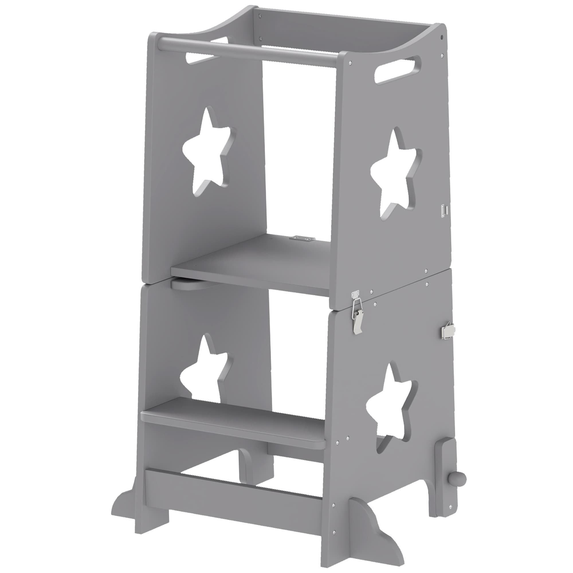 AIYAPLAY Échelle Montessori Convertible en Ensemble Table et Chaises avec Barre de Sécurité, en Bois, 60x44.5x86 cm, Gris