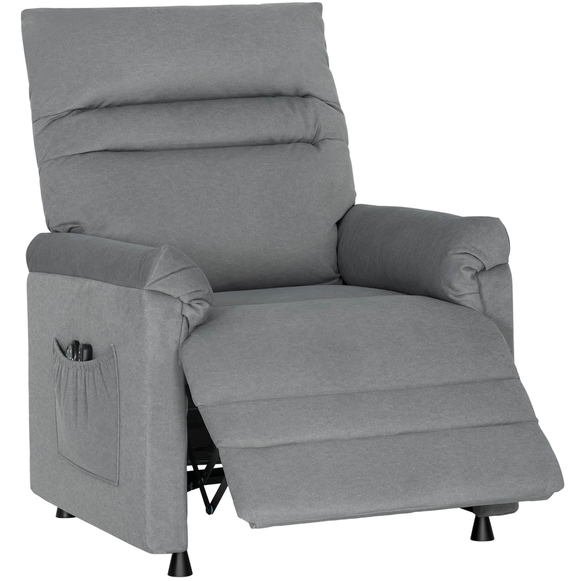 HOMCOM Fauteuil Inclinable avec 8 Points de Massage et 5 Modes, Repose-Pieds, Chauffage, Tissu Velours, Gris