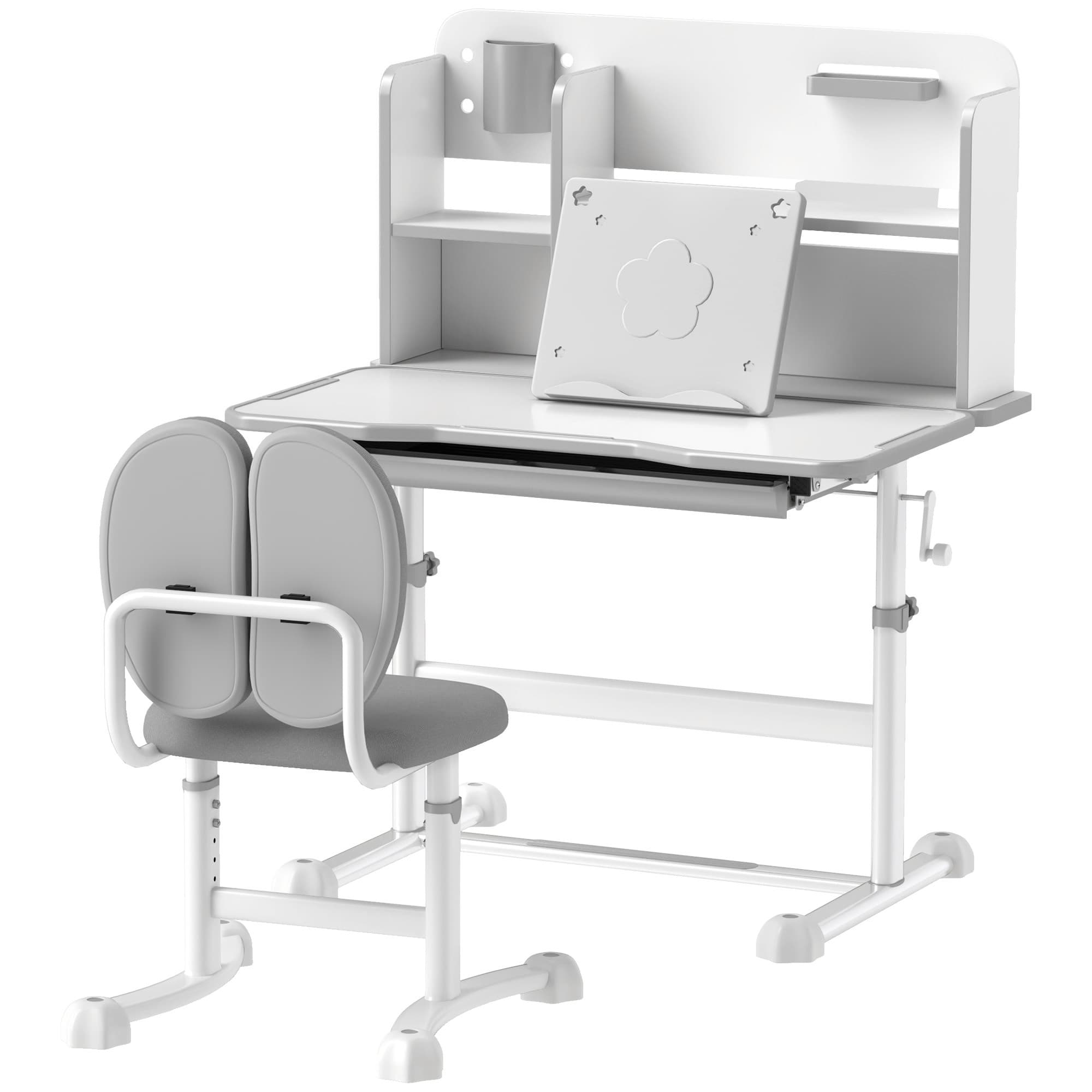 AIYAPLAY Bureau et Chaise pour Enfants de +3 Ans, Hauteur Réglable avec Tableau Inclinable 80x55x107,5 cm Gris