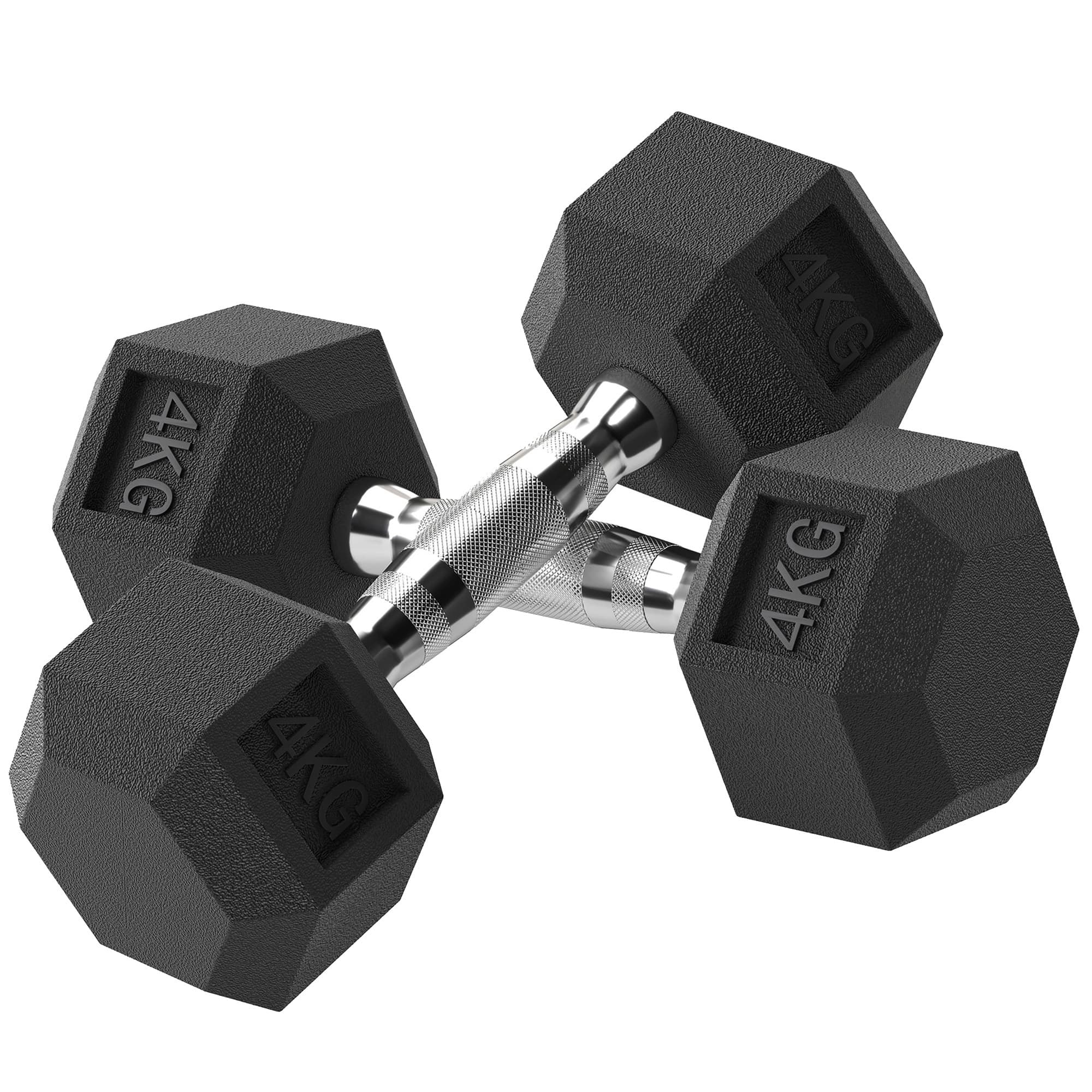 HOMCOM Ensemble d'haltères courtes, lot de 2 haltères hexagonaux recouverts de caoutchouc, acier noir