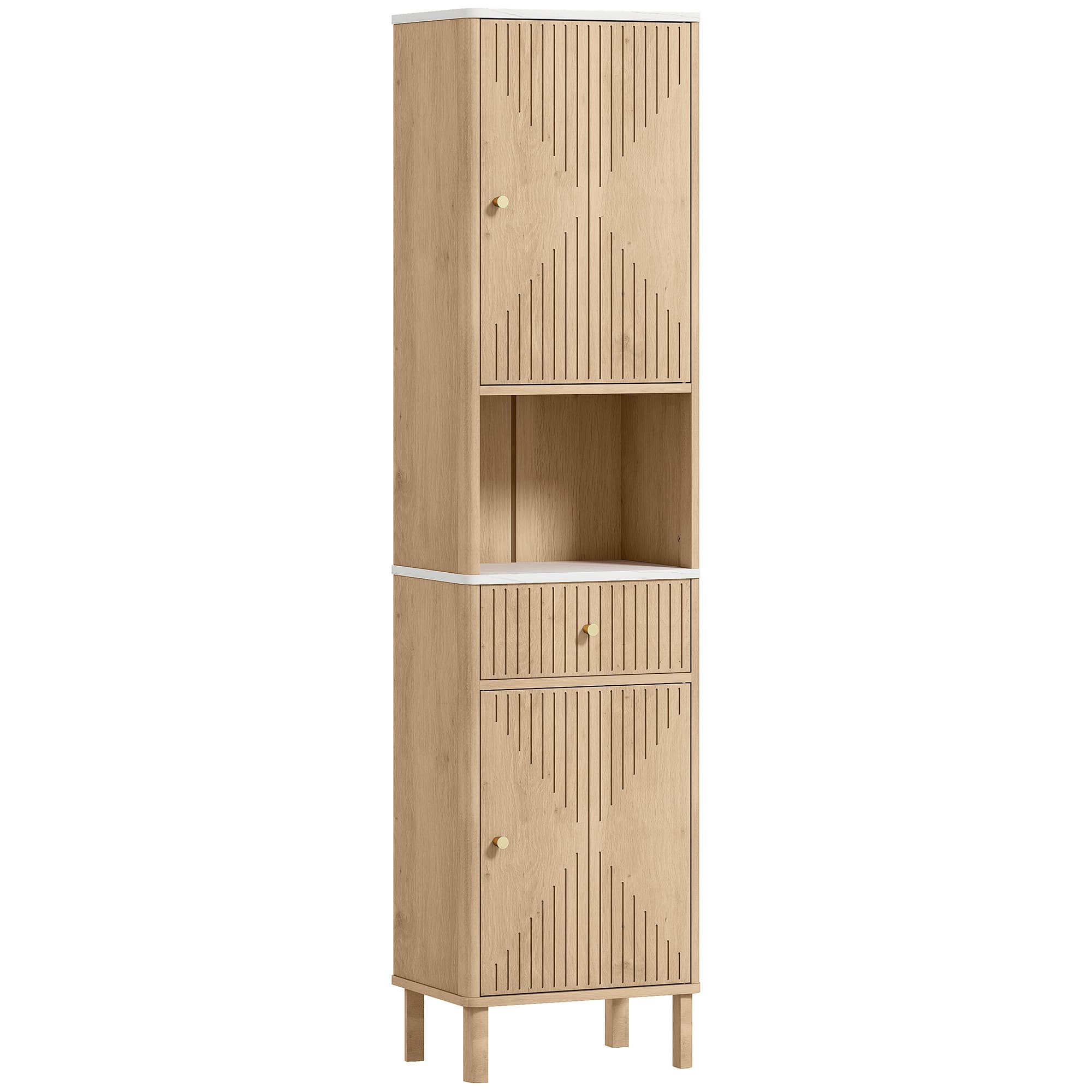 HOMCOM Armoire salle de bain haute meuble de rangement colonne avec tiroir coulissant silencieux 2 placards 41,5x30x168cm chêne