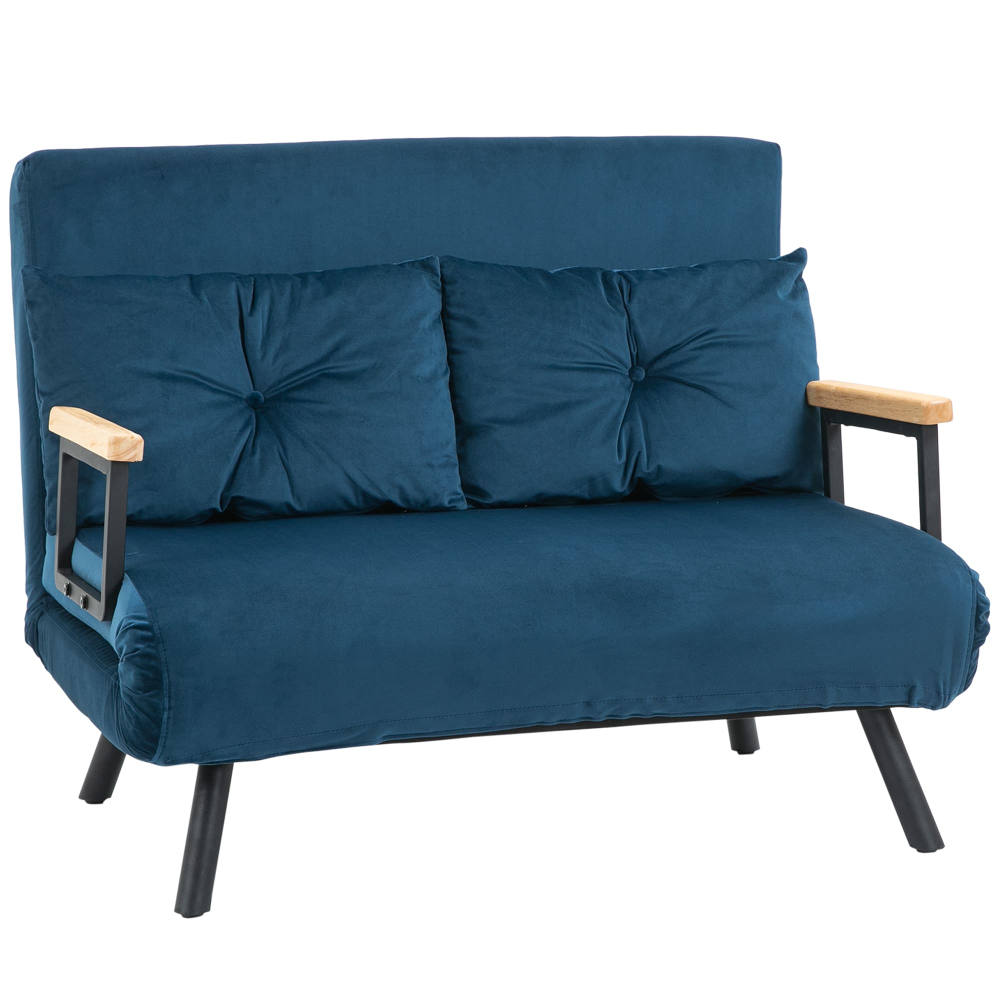HOMCOM Canapé convertible 2 places avec dossier réglable à 5 niveaux et 2 coussins rembourrés, revêtement effet velours, bleu