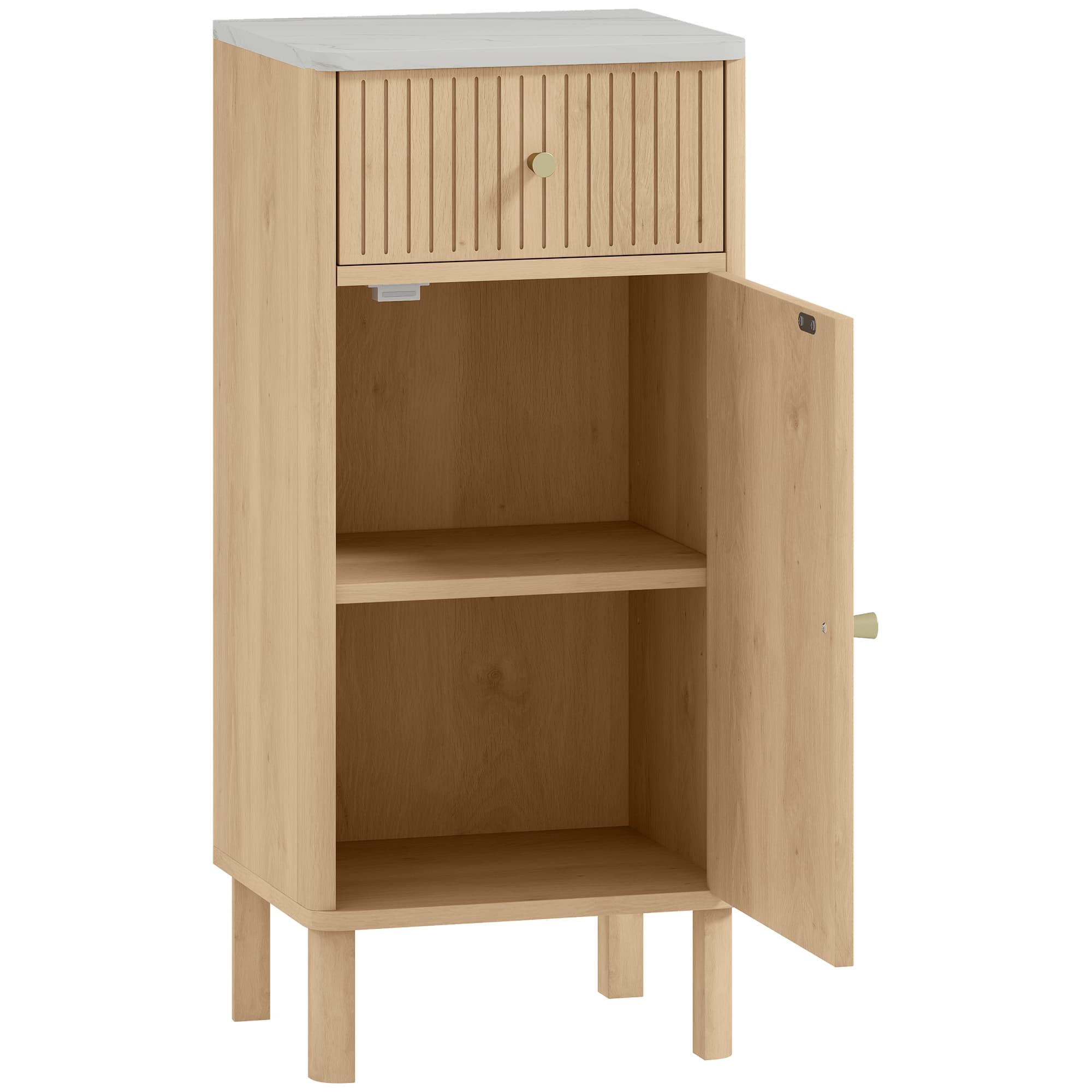 HOMCOM Meuble de salle de bain, meuble de rangement avec plateau effet marbre et porte rainurée, tiroir 36 x 30 x 80 cm, chêne