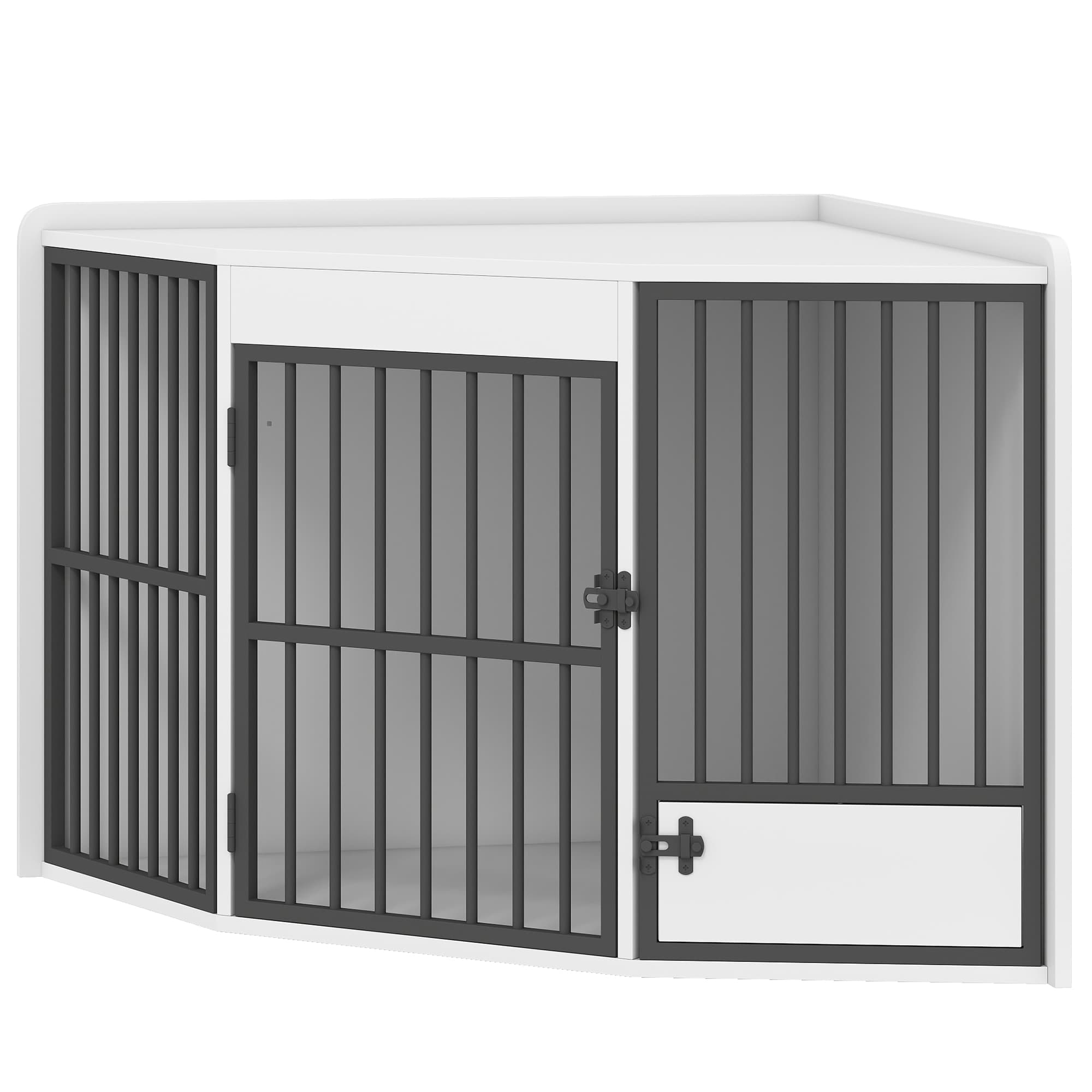 PawHut Cage pour chien, Boîte de séjour pour petits et moyens chiens, Porte d'alimentation pour animaux de compagnie, MDF, Métal, Blanc