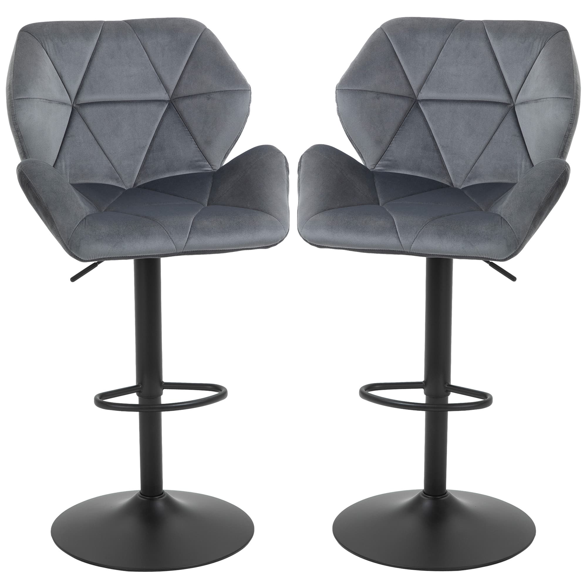 HOMCOM Lot de 2 Tabourets de Bar, Siège Rembourré avec Structure en Métal, Dossier, Finition Velours, Réglable en Hauteur Pivotant à 360°