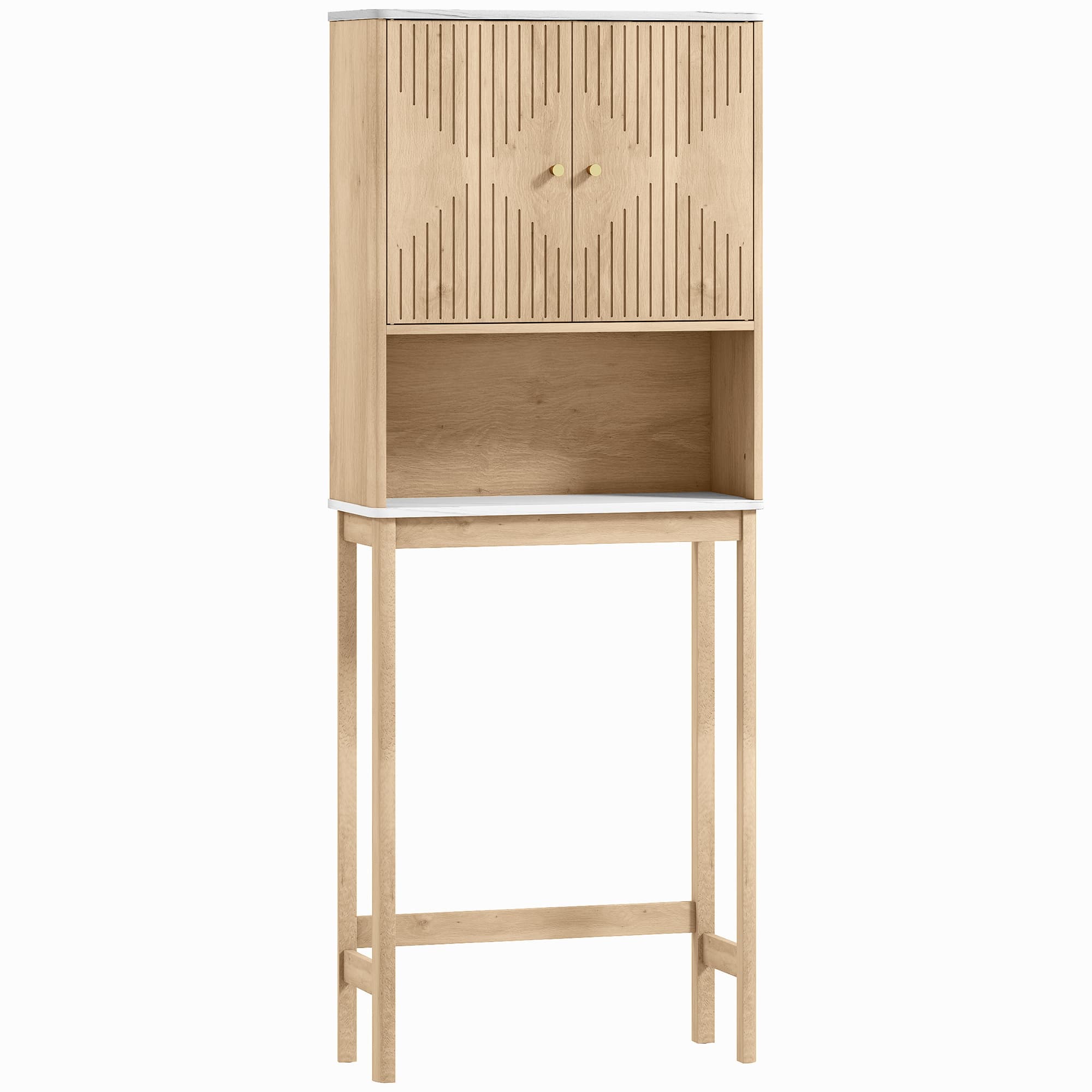 HOMCOM Meuble WC dessus de toilette meuble toilettes WC rangement avec placard à double porte étagères 66 x 25 x 168 cm, chêne