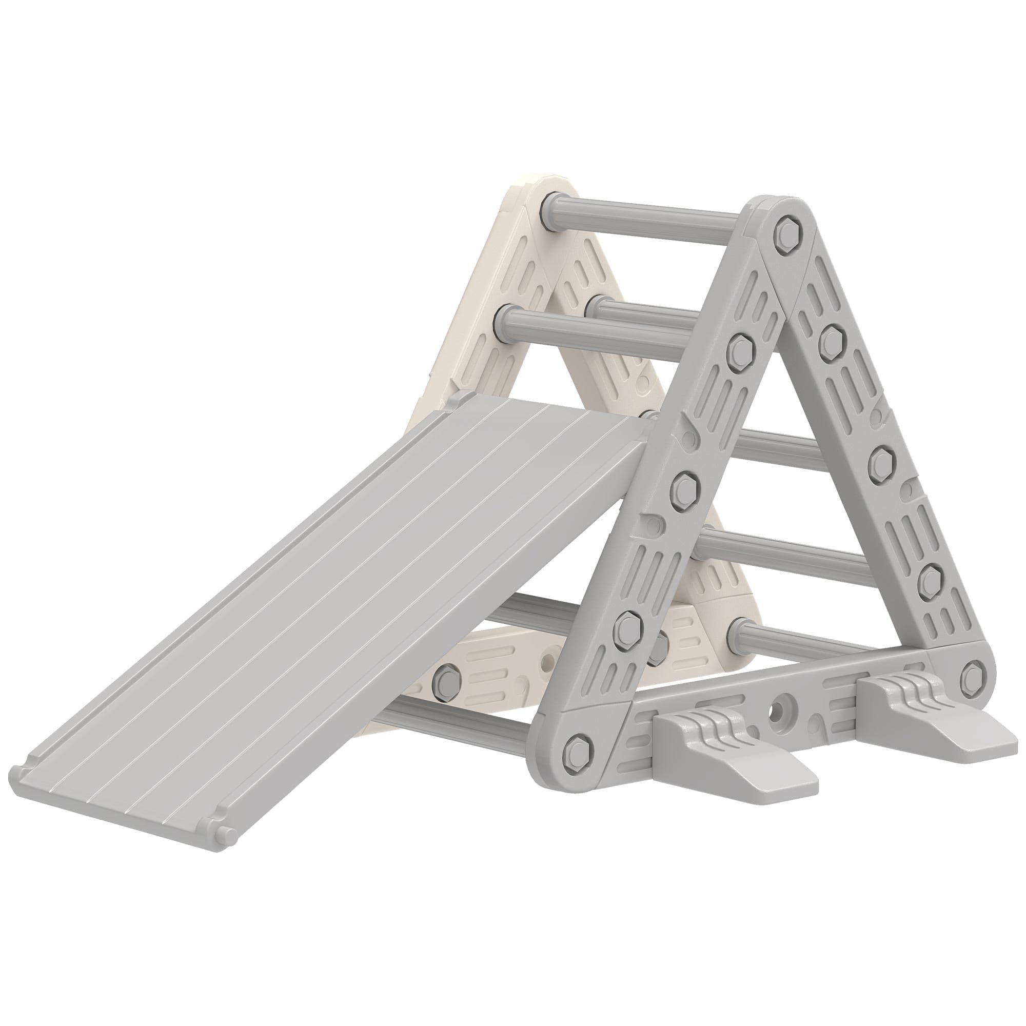 AIYAPLAY Triangle d'Escalade pour Enfants de 18-48 Mois avec Toboggan et Rampe Escaladeur 130x80x69 cm Gris et Blanc