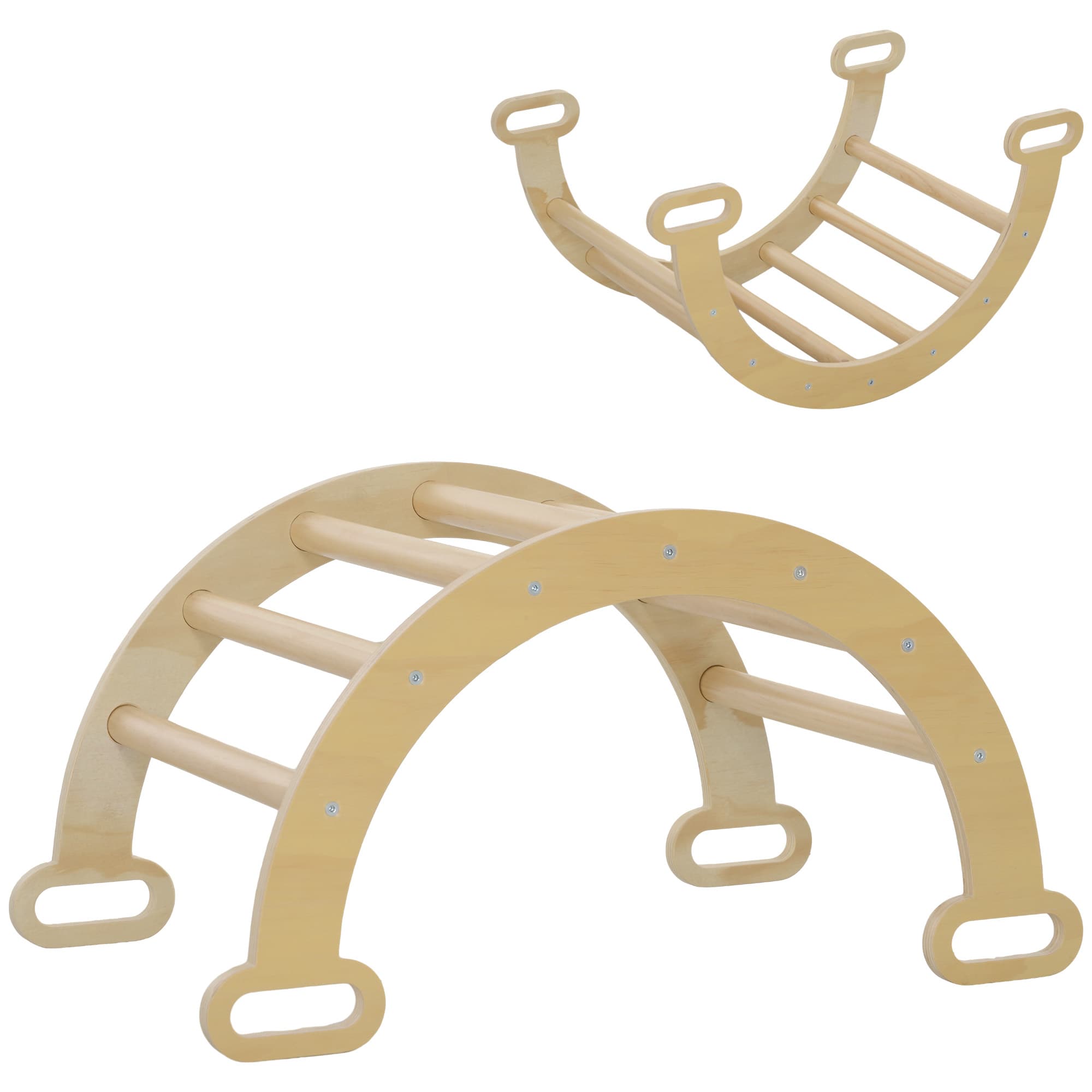AIYAPLAY Arche escalade enfants bascule en bois d'intérieur pour garçons & filles, tout-petits de 18 à 48 mois, bois naturel