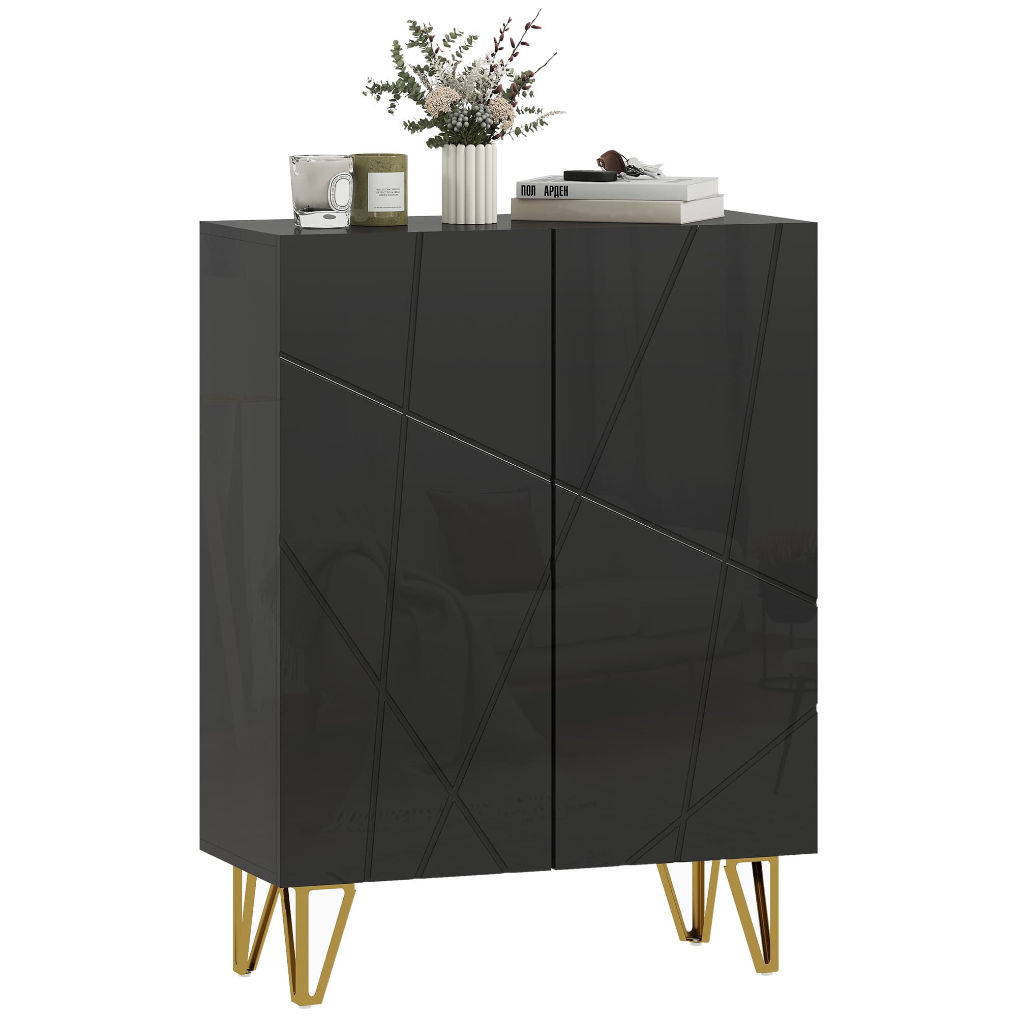 HOMCOM Armoire à chaussures avec 2 portes, meuble à chaussures, rangement à chaussures avec 4 étagères ajustables 72 x 31,5 x 95 cm, Noir