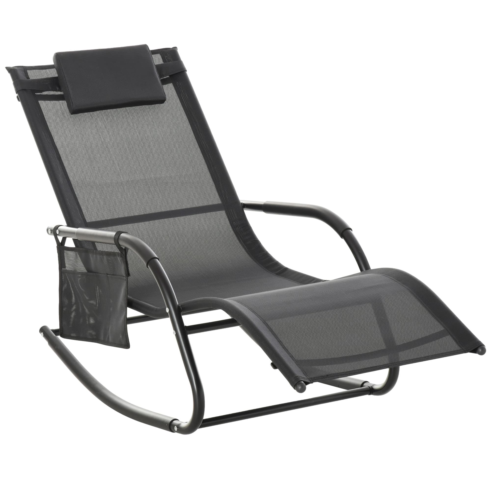Outsunny Chaise Longue Bascule Rocking Chair Tétière Amovible Métal Époxy Textilène Aosom France