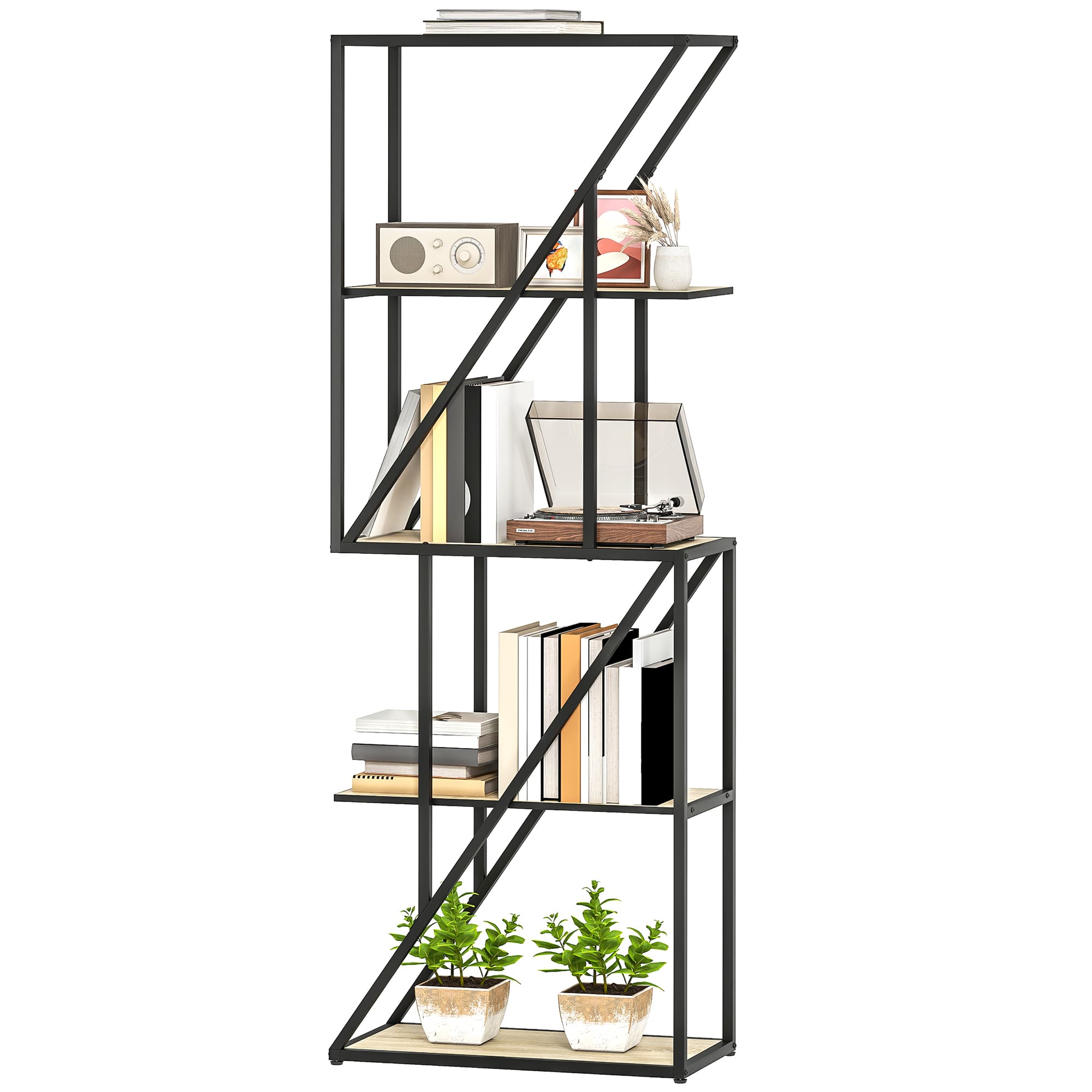 HOMCOM Étagère de 5 Niveaux Estantería pour Livres Industrial avec Étagères Ouvertes et Cadre en Acier 60x30x165 cm Chêne