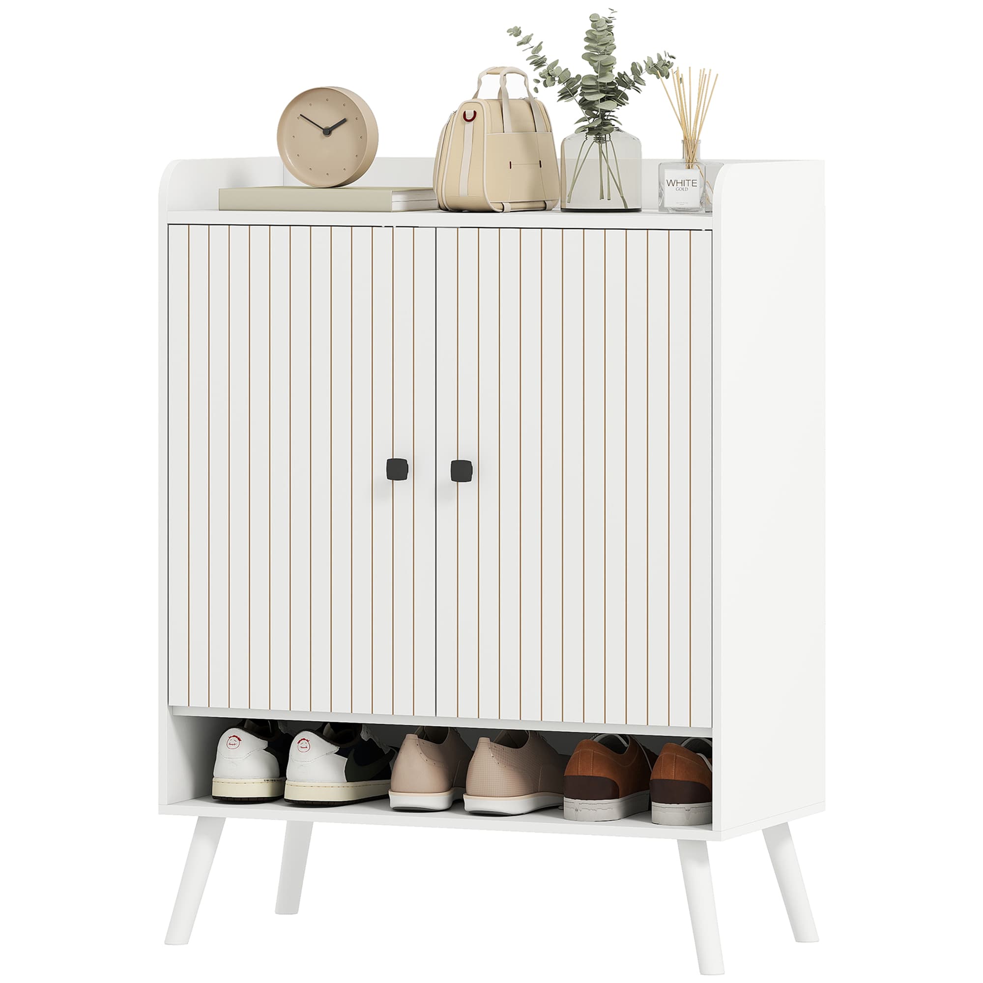 HOMCOM Meuble à Chaussures d'Entrée avec Étagères Ajustables Compartiment Ouvert pour 15 Paires de Chaussures 75x35x97 cm Blanc