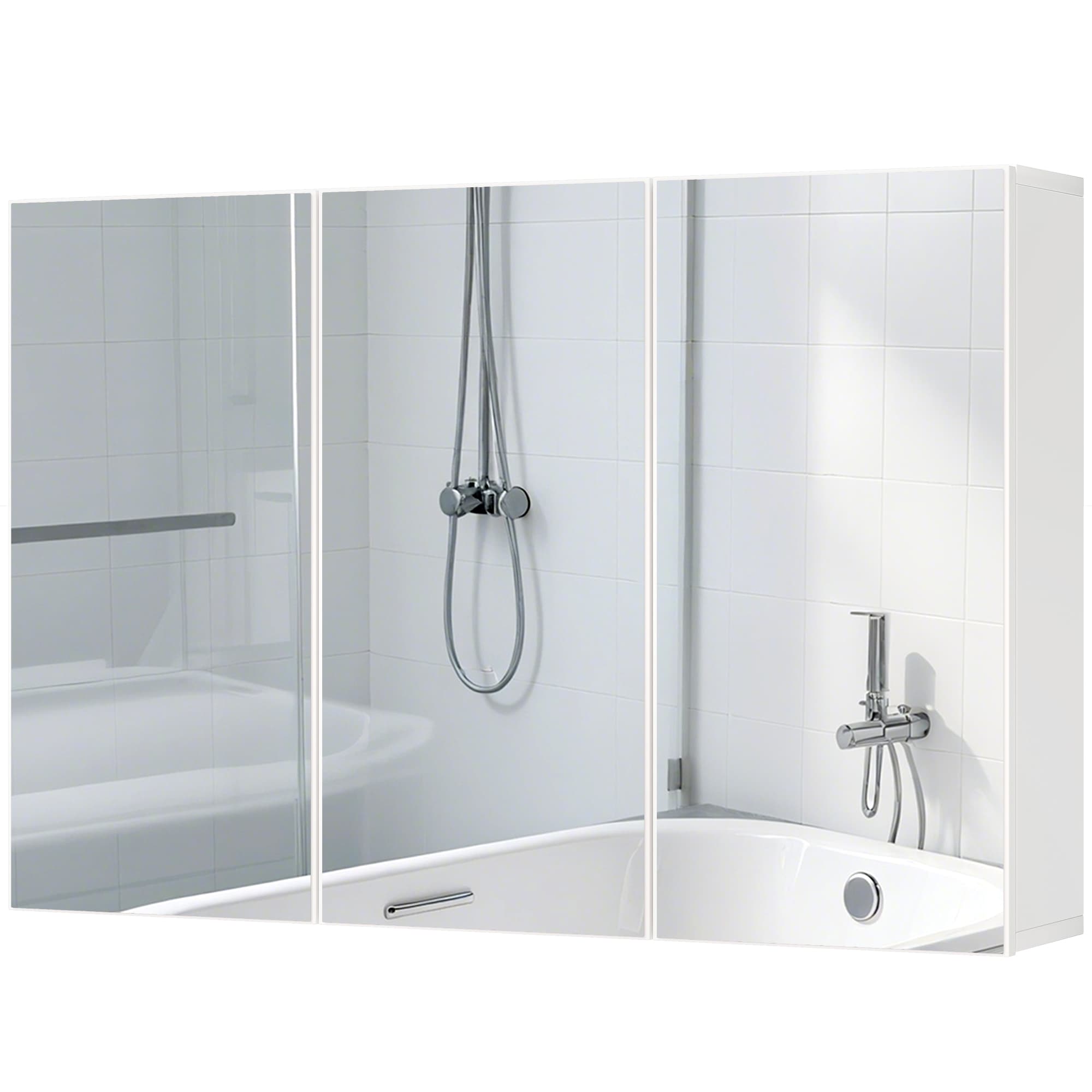 HOMCOM Meuble de salle de bain avec miroir, armoire de toilette avec 3 portes miroir, montage mural, 90 x 15,5 x 60 cm, Panneau de particules, Blanc