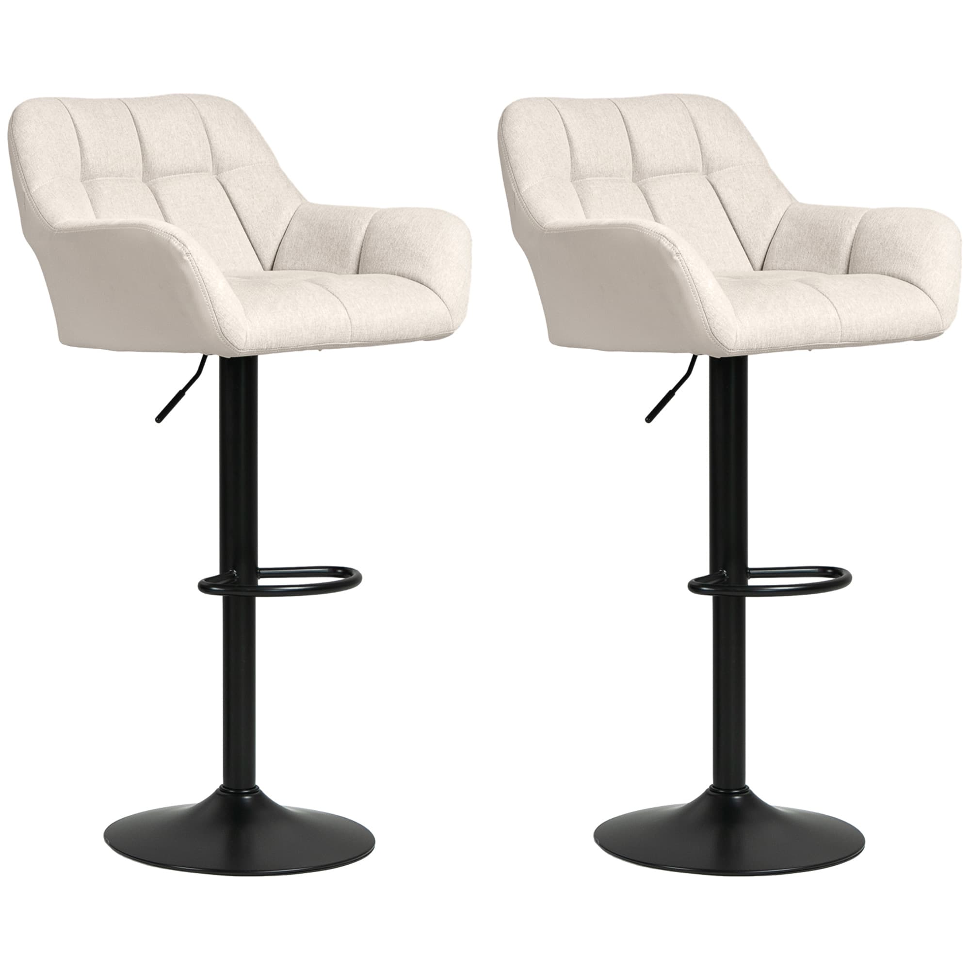 HOMCOM Tabourets de Bar 2 pièces Design Rétro réglables en Hauteur similicuir Tissu de Lin Crème + Noir