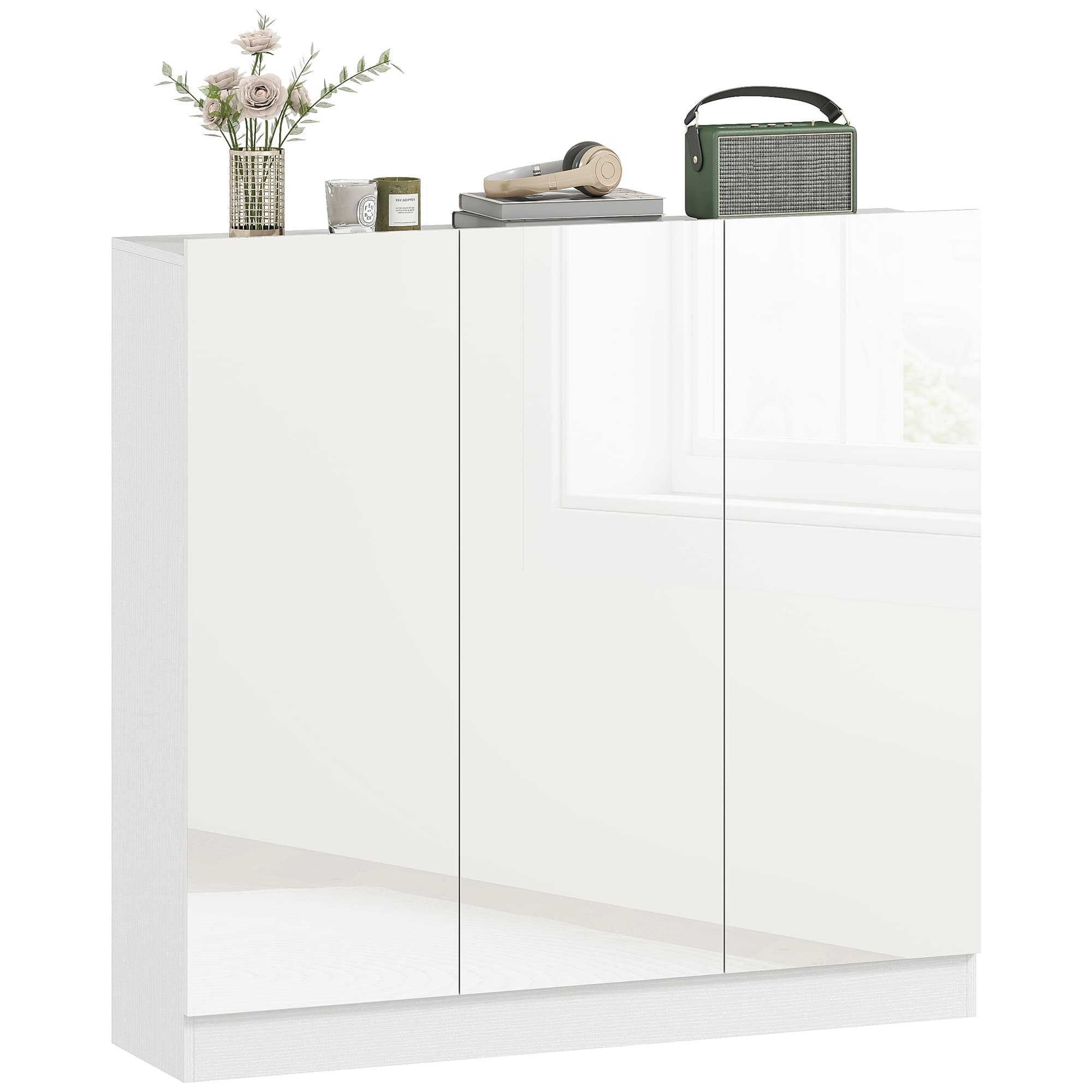 HOMCOM Meuble à Chaussures Slim d'Entrée pour 25-30 Paires de Chaussures avec Portes à Fermeture Amortie, Blanc Brillant