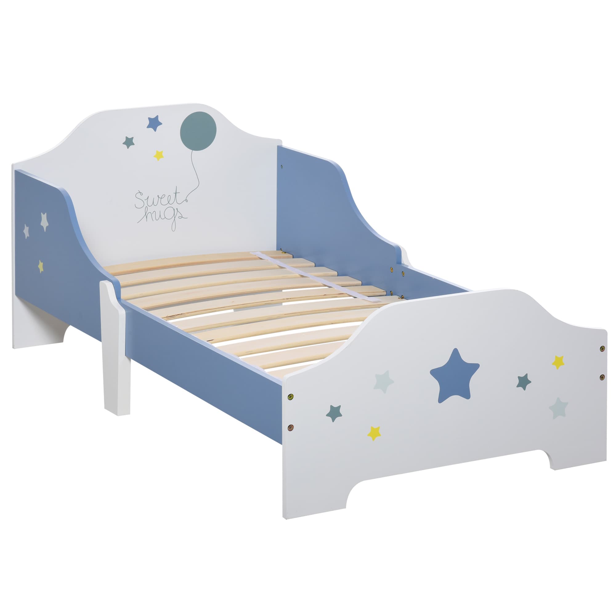 HOMCOM Lit pour enfants de 3 à 6 ans design étoiles sommier à lattes inclus chambre moderne 143 x 74 x 59 cm bleu blanc