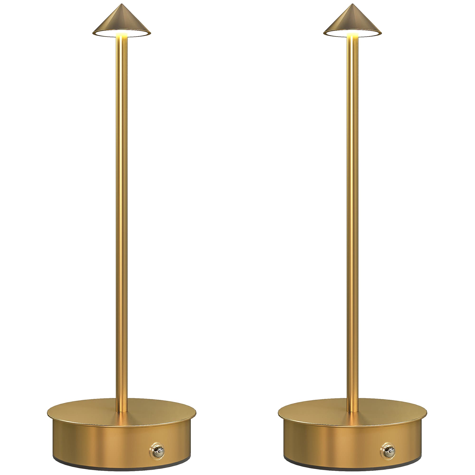 HOMCOM Lot de 2 Lampes de Table LED Rechargeables avec USB et Contrôle Tactile et Lumière Réglable Ø10x30 cm Doré