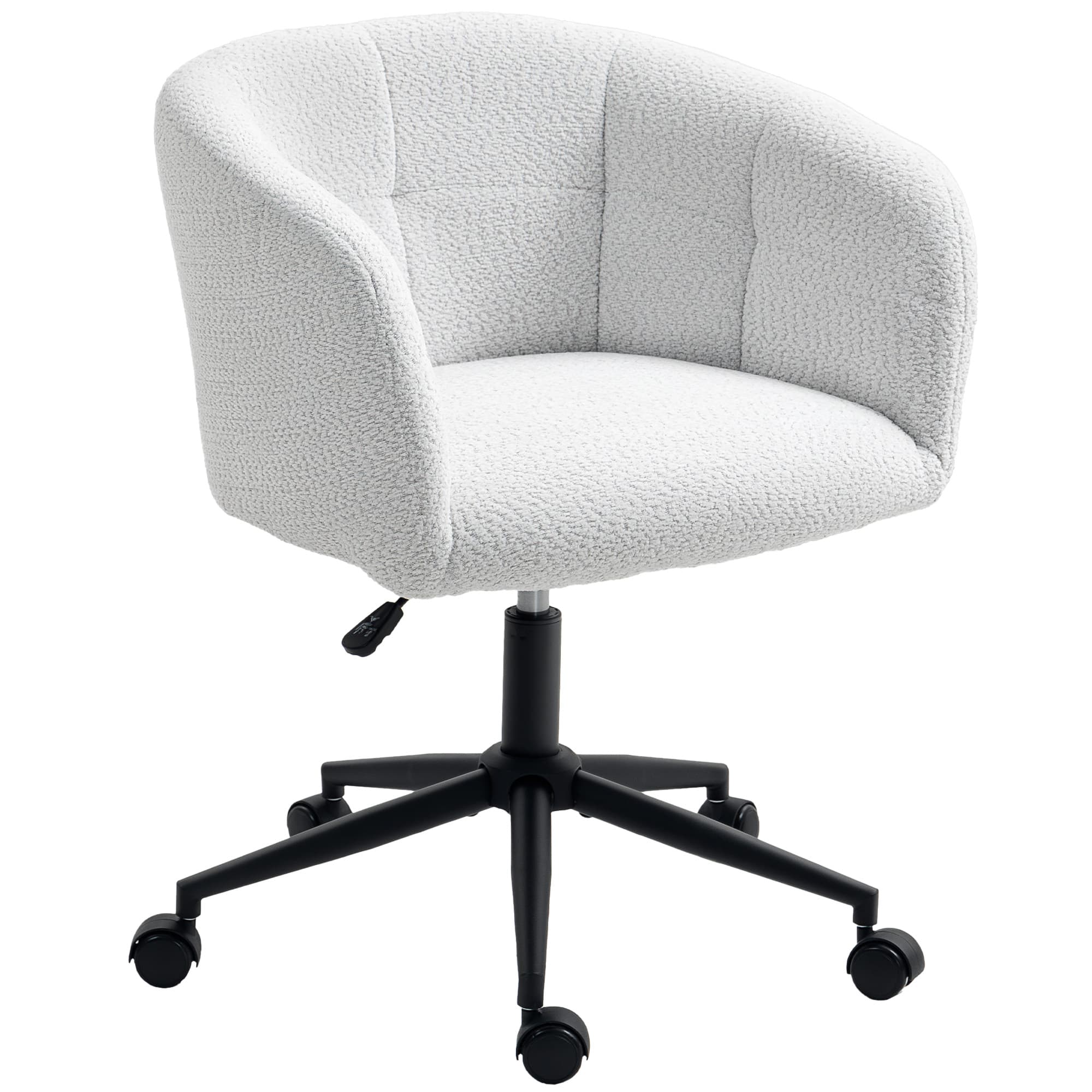 HOMCOM Chaise de bureau rembourrée avec revêtement pelucheux, design en forme de baignoire, chaise de bureau roulante, base en acier, Crème+Noir