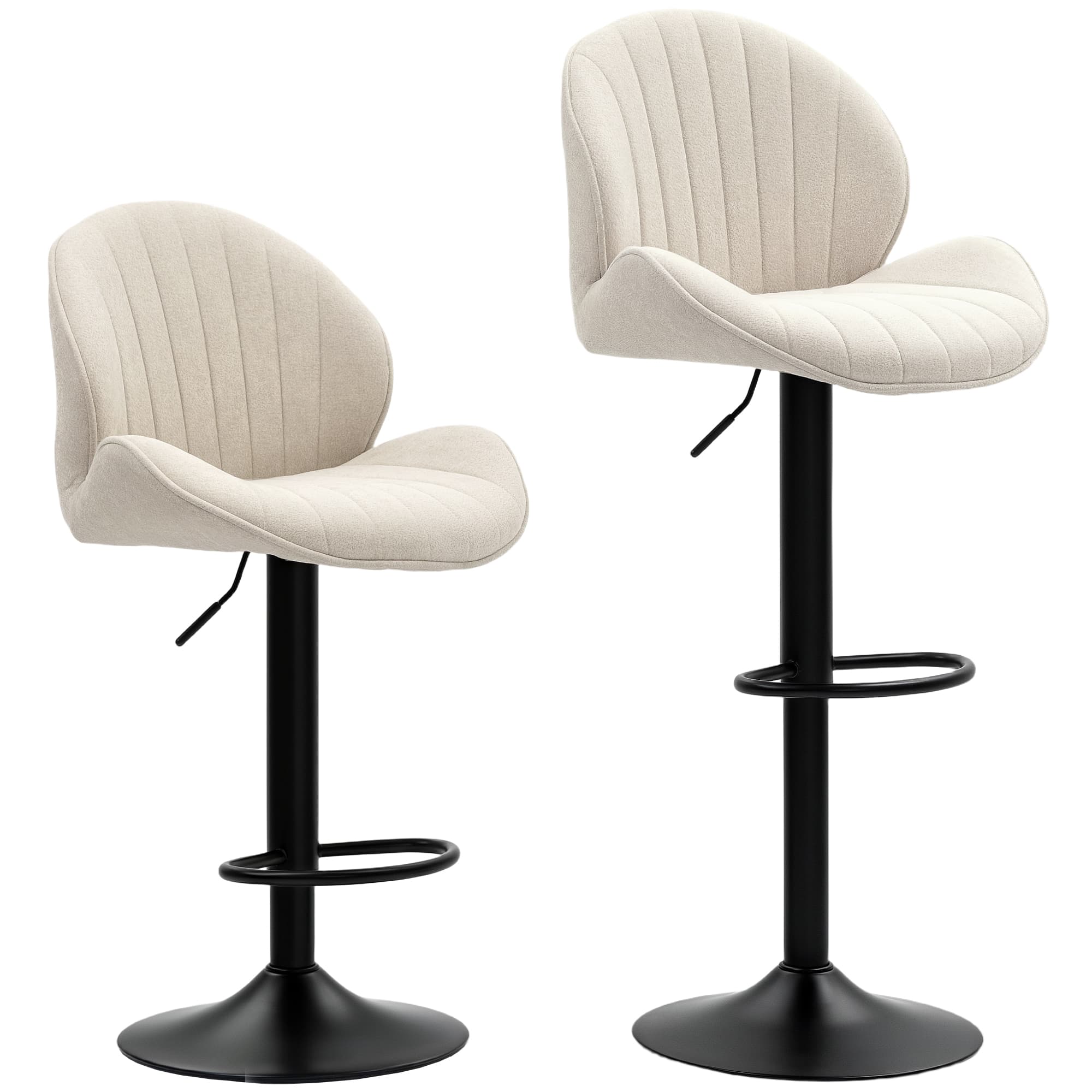 HOMCOM Lot de 2 tabourets de bar forme de coquillage, dossier, hauteur réglable et repose-pieds, cadre en acier, beige