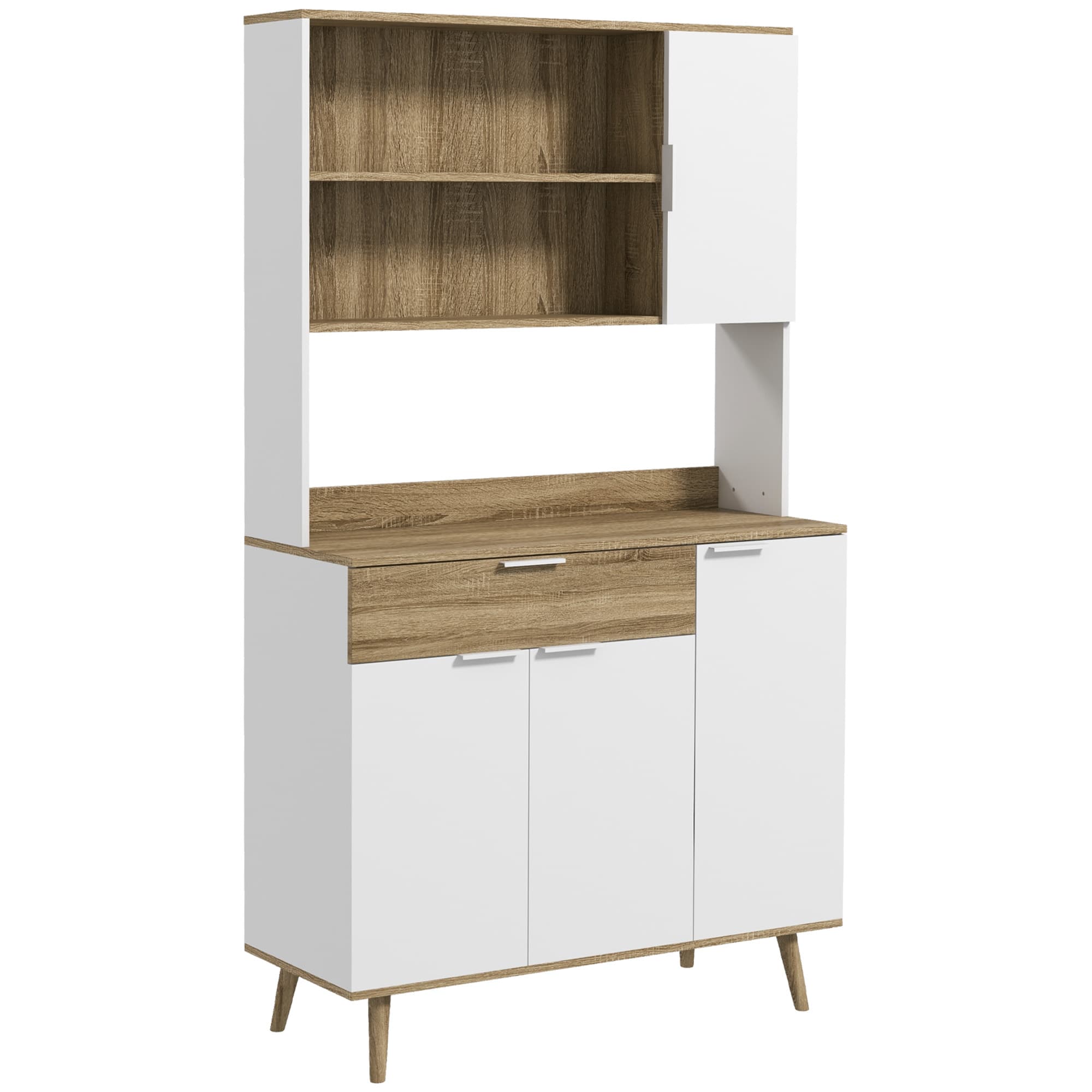 HOMCOM Armoire de cuisine meuble de rangement 4 portes 1 tiroir design scandinave 98 x 39 x 180 cm blanc et naturel