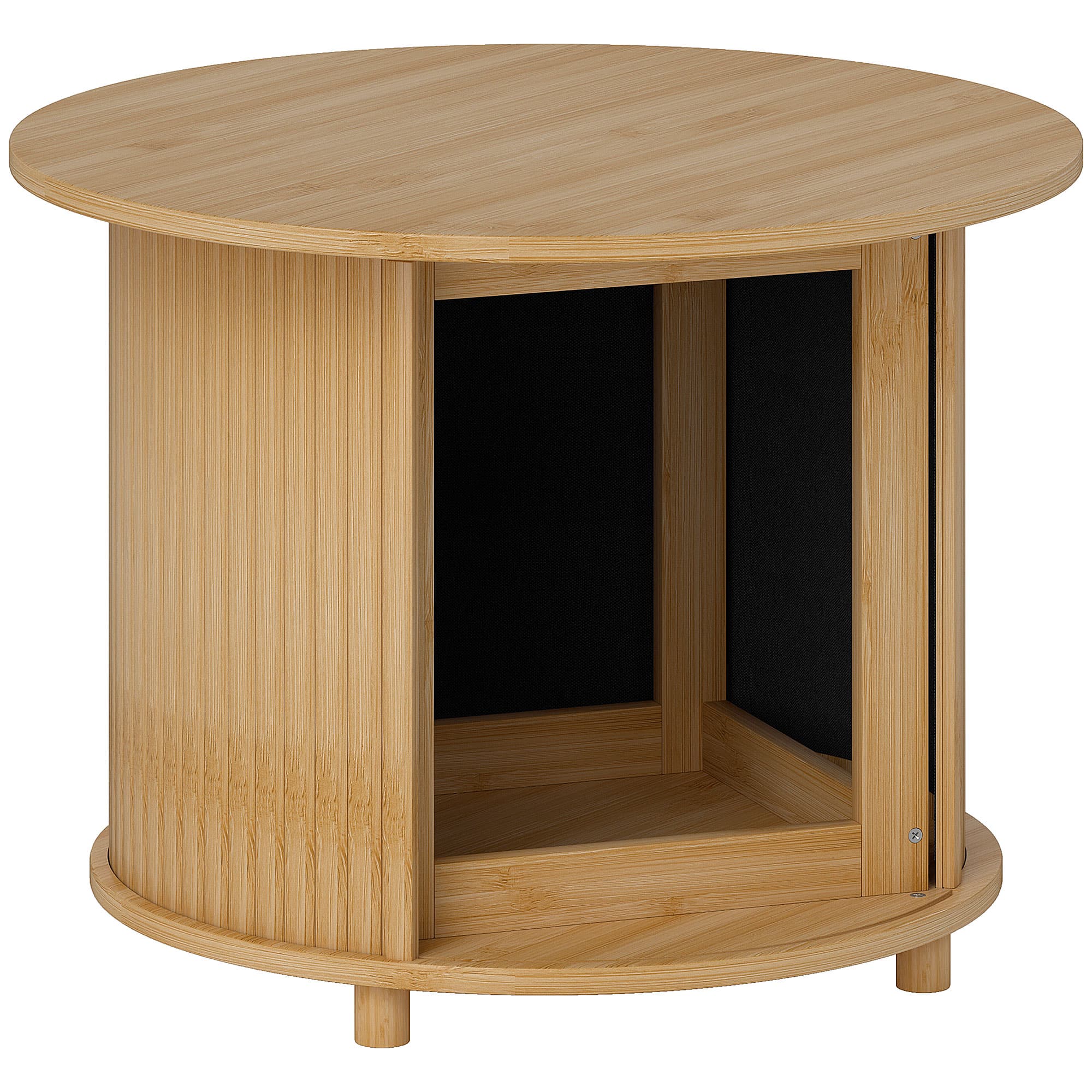 HOMCOM Table basse ronde table de salon en bambou avec rangement caché et porte coulissante, dim. Ø 60 x 45H cm, bois naturel