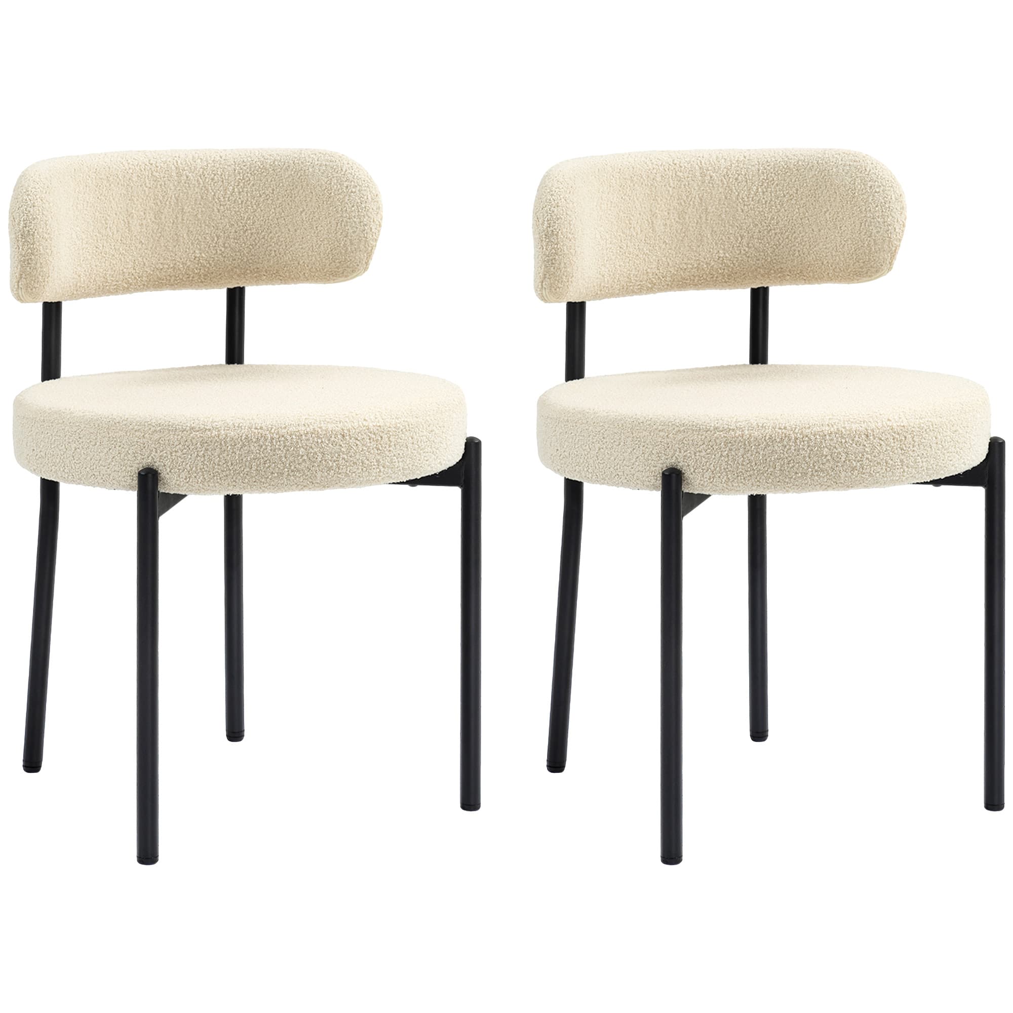 HOMCOM Lot de 2 chaises de salle à manger avec dossier en tissu pieds en acier 51 x 51 x 76 cm beige noir