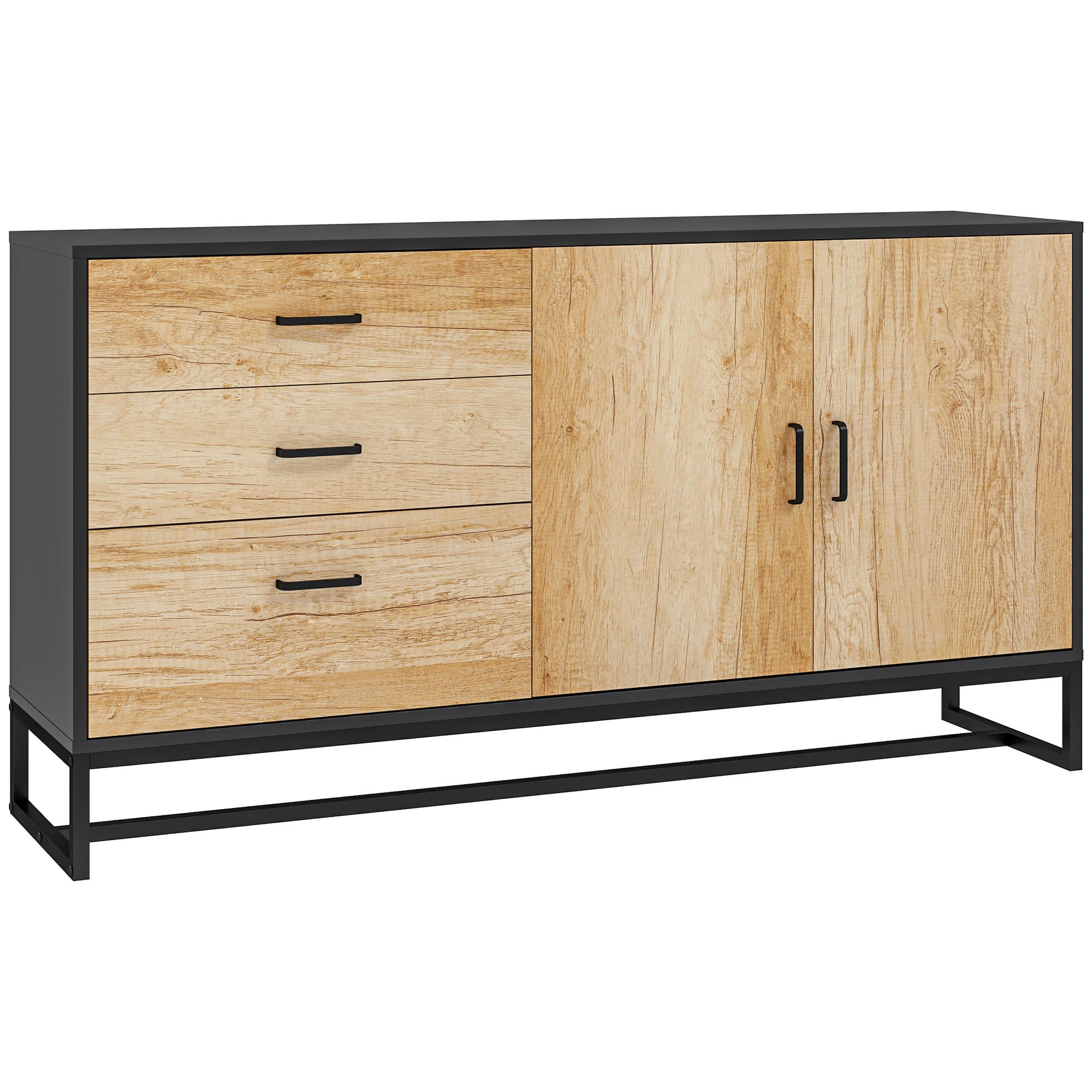 HOMCOM Buffet salon meuble de rangement avec 3 tiroirs et étagère réglable, pieds en acier, poignées en alliage d'aluminium