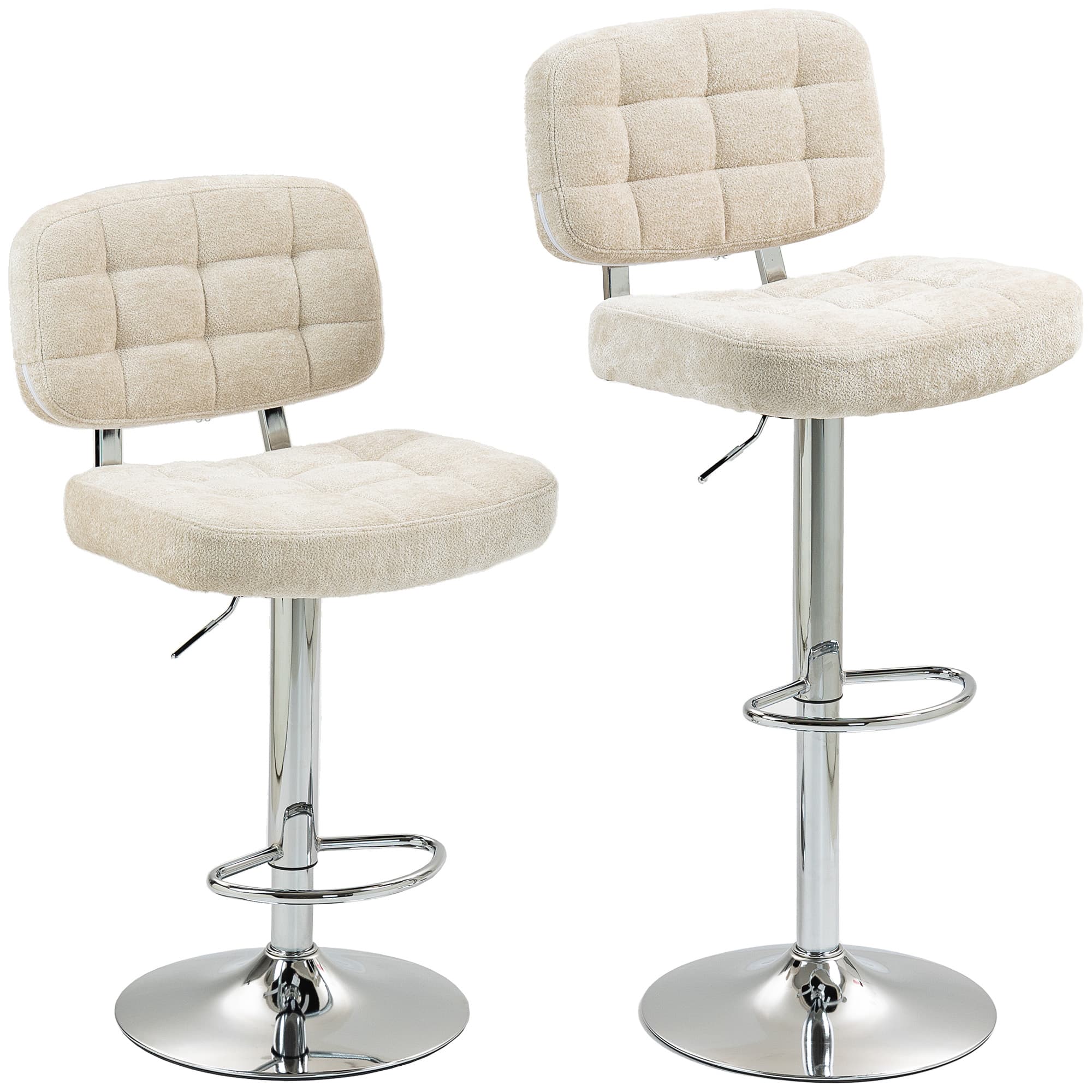 HOMCOM Lot de 2 tabourets de bar avec dossier, hauteur réglable et repose-pieds, cadre en acier, charge 120 Kg, beige