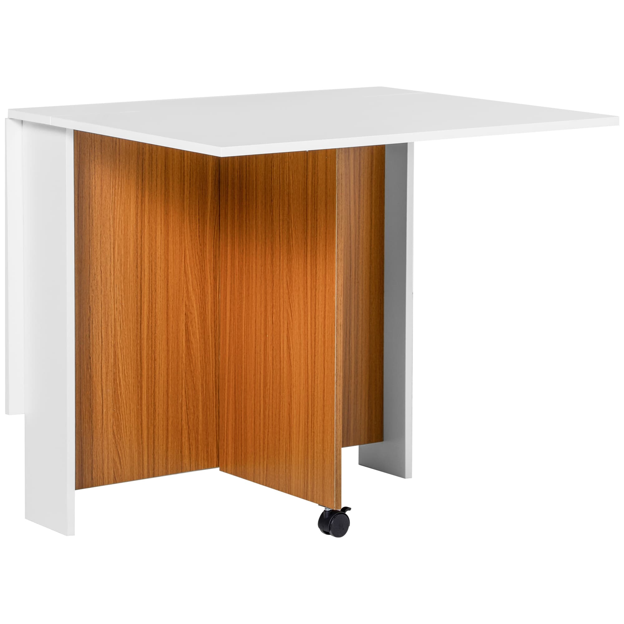 Homcom Table Pliante Cuisine Salle à Manger sur Roulettes Ø 5,5 cm Super Pratique Panneaux de Particule Chêne Blanc