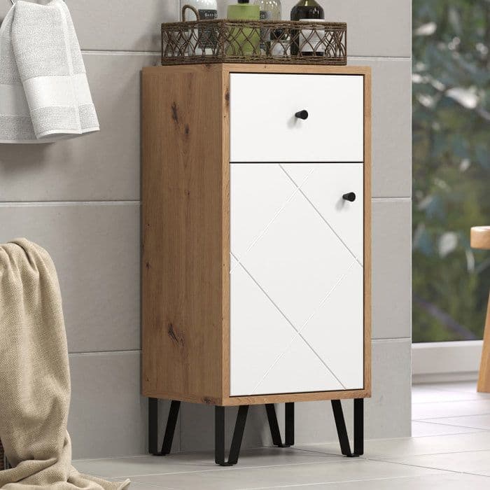 Meuble de salle de bain - Touch - Armoire - Blanc mat - Chene décor - Contemporain