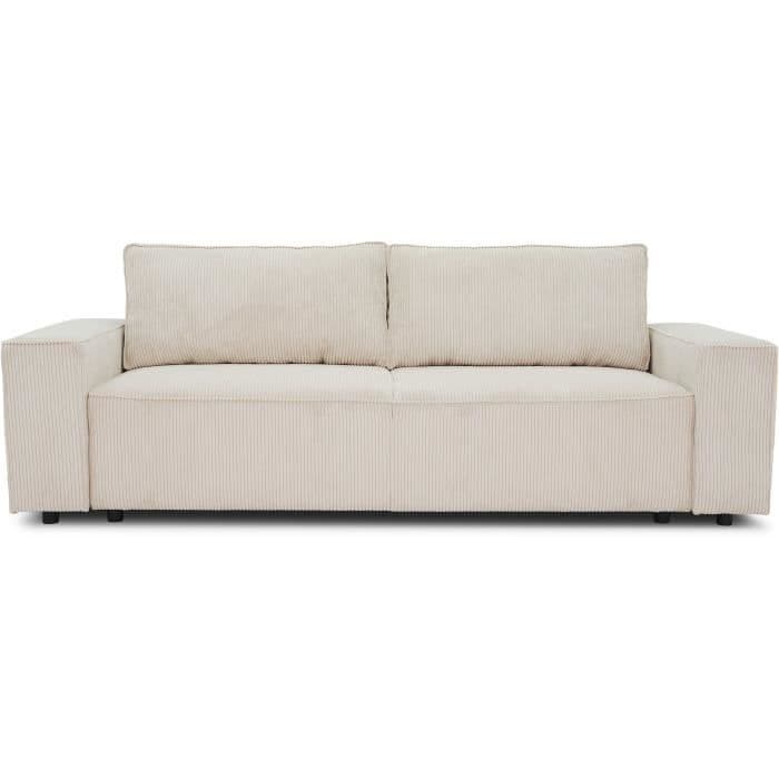 Canapé droit convertible 3 places JOSH - velours côtelé beige - Coffre de rangement - L239xP86xH85cm