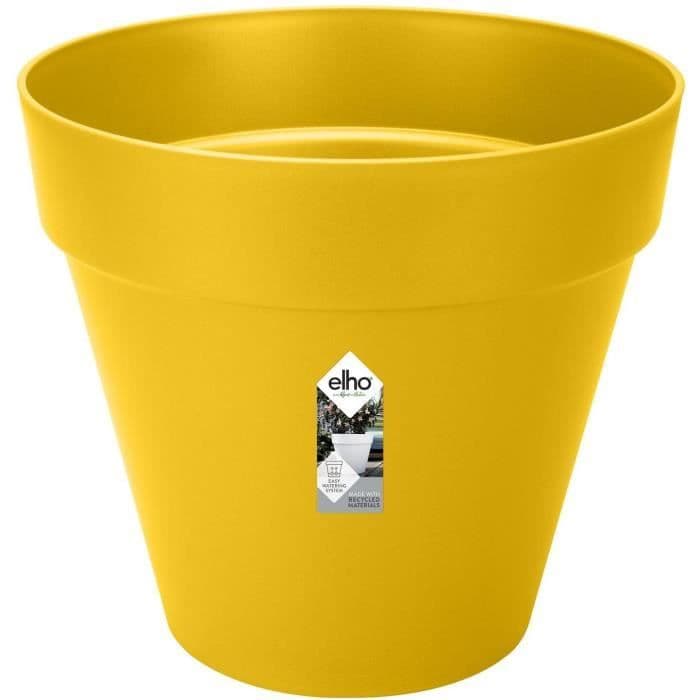 ELHO Pot de fleurs Rond LOFT URBAN - Ø50 x H44,5cm - Plastique - Percé - Réservoir - Avec roulettes - Ocre