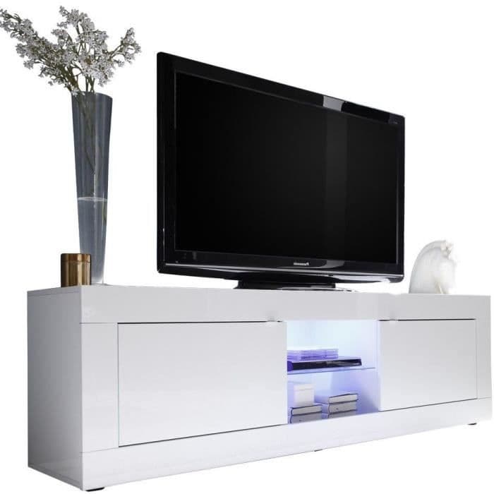 Meuble TV - BASICO - 2 portes - Blanc laqué brillant - 180 x 43 x 56 cm