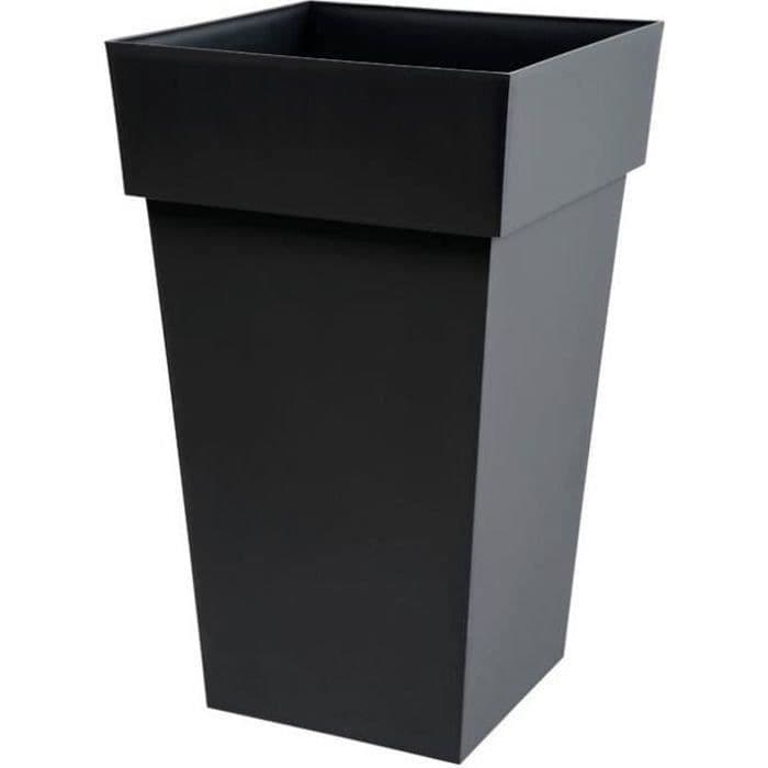 Pot de fleurs haut carré - Toscane - EDA - 39 x 39 x H. 65 cm - Intérieur / Extérieur - 62 L - Gris Anthracite