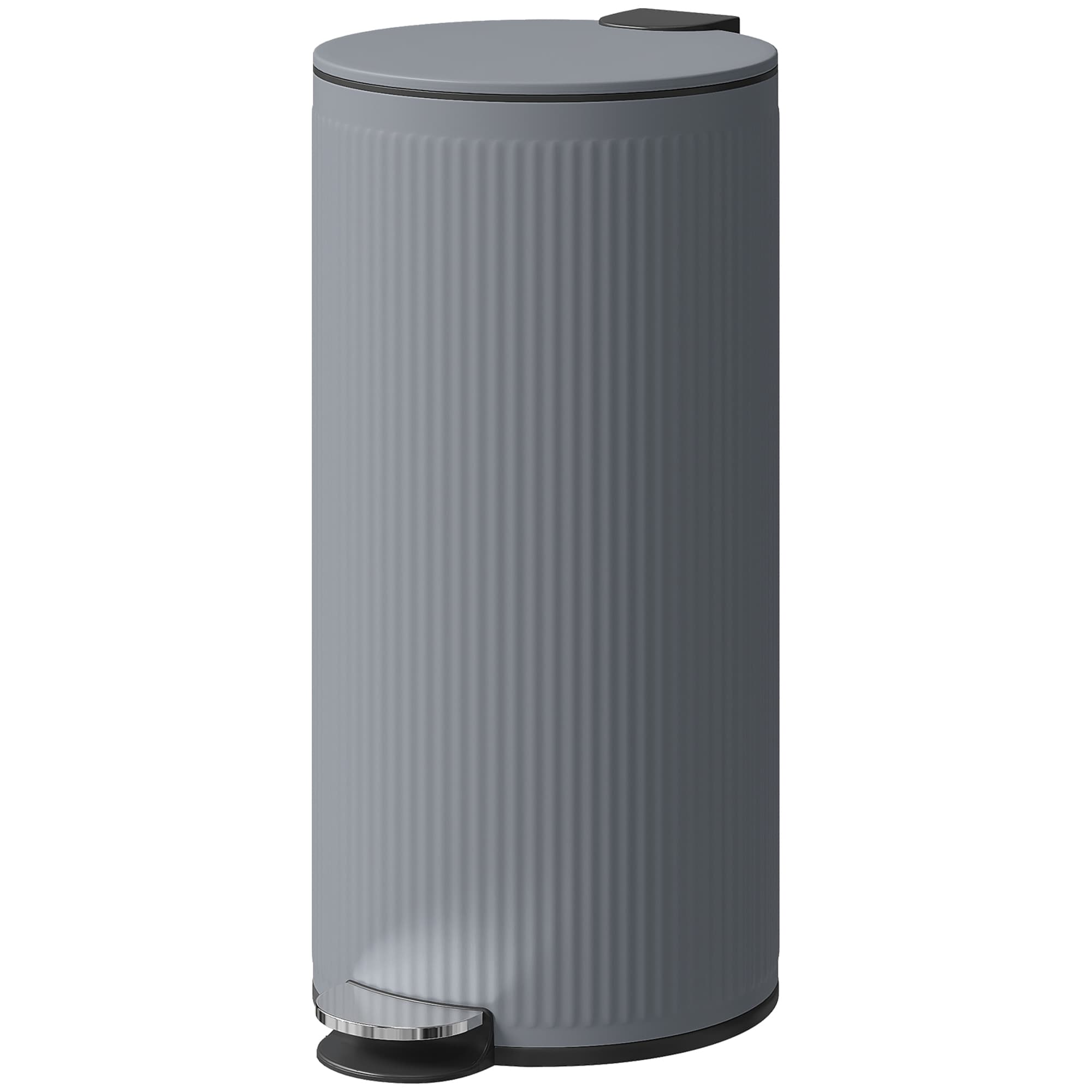 HOMCOM Poubelle 30 L à pédale avec couvercle amorti et pédale, insert intérieur en métal, Gris, 36 x 30 x 60,5 cm