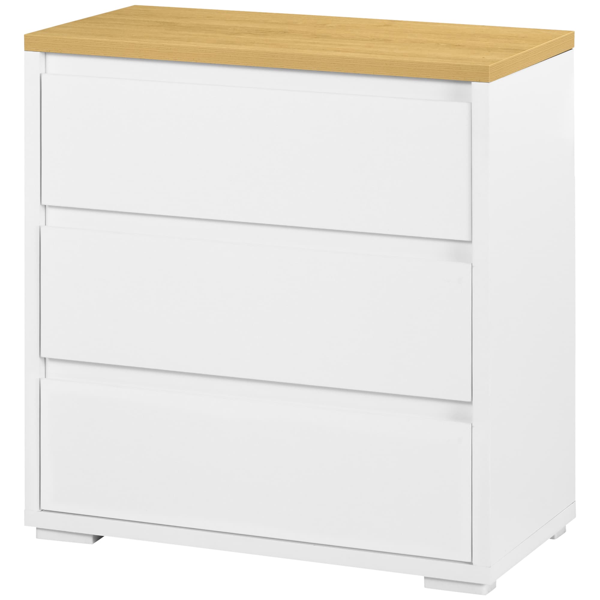 HOMCOM Commode avec 3 Tiroirs Commode Chambre sans Poignées Coiffeuse pour Salon Bureau Style Moderne 70x37x75 cm Blanc