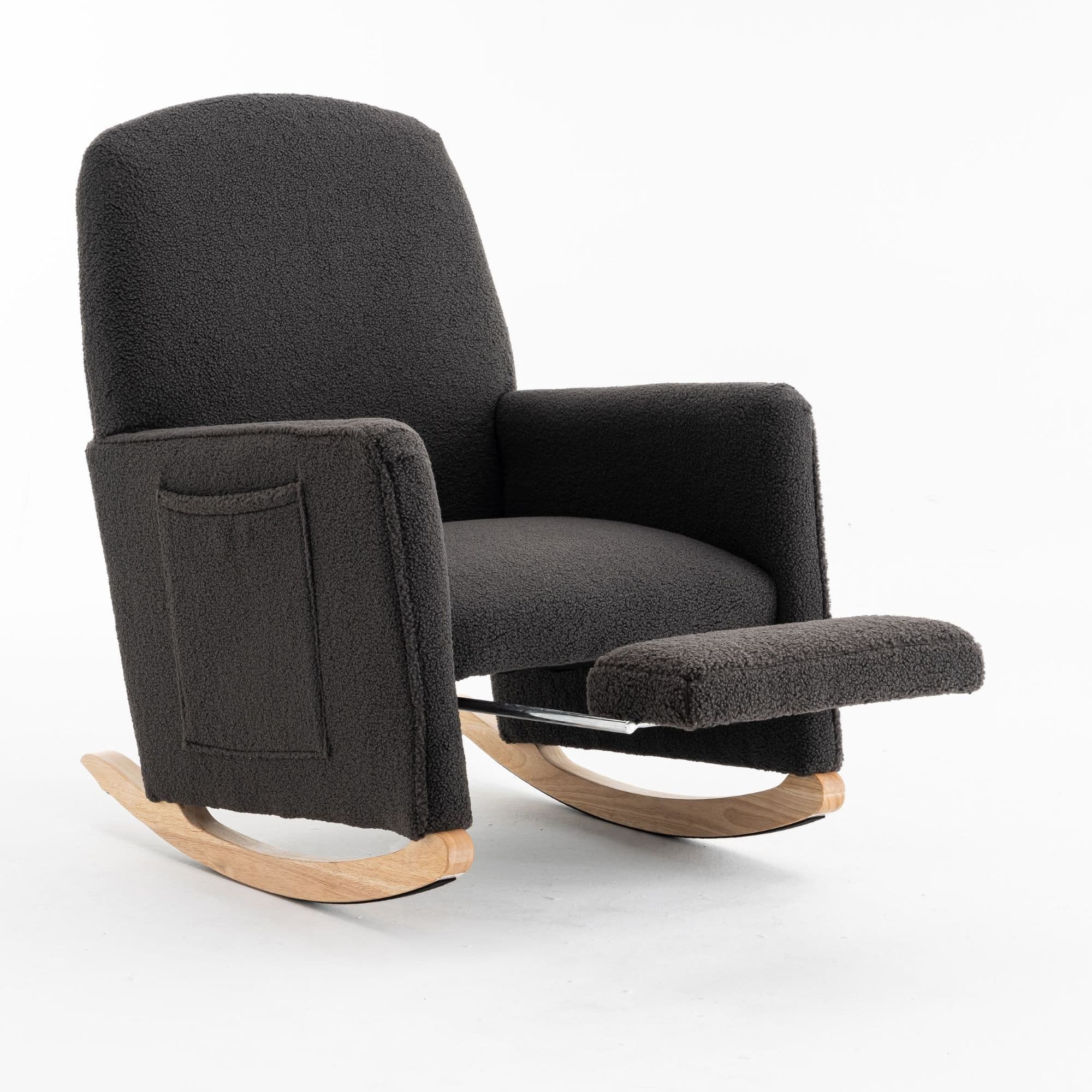 Fauteuil à bascule avec repose-pieds, fauteuil relax avec dossier haut, tissu Teddy, 67x96-127x96 cm, Gris foncé