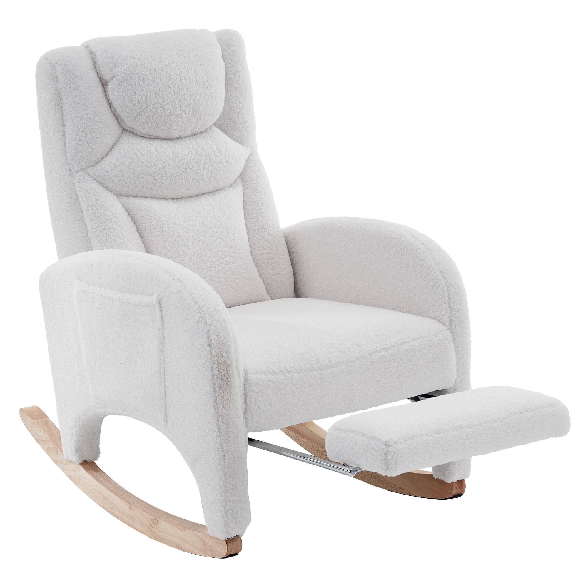 Fauteuil à bascule relax avec accoudoirs, rembourré et ergonomique, pour salon et chambre, 66x96-125,5x99 cm, Blanc