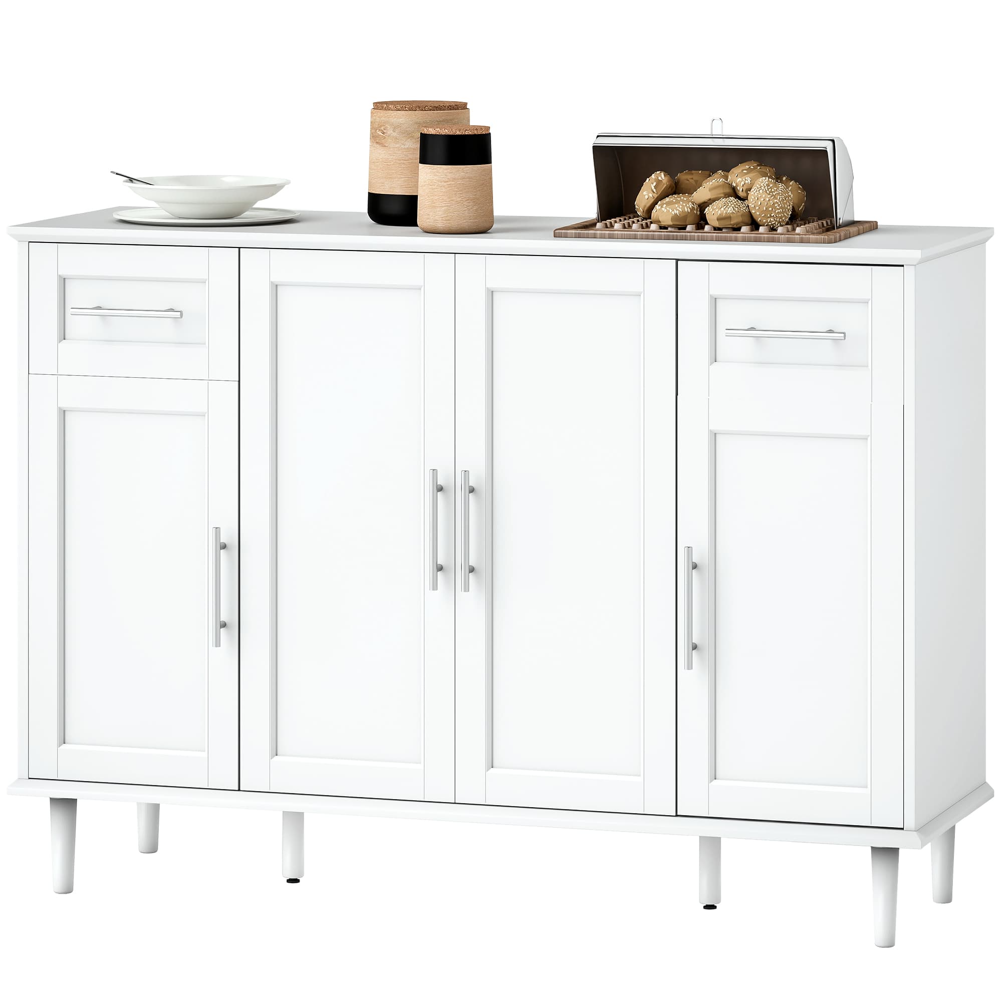 HOMCOM Buffet Élégant avec 2 Tiroirs et 3 Armoires avec Étagères Réglables, en Bois, 120x38x86 cm, Blanc