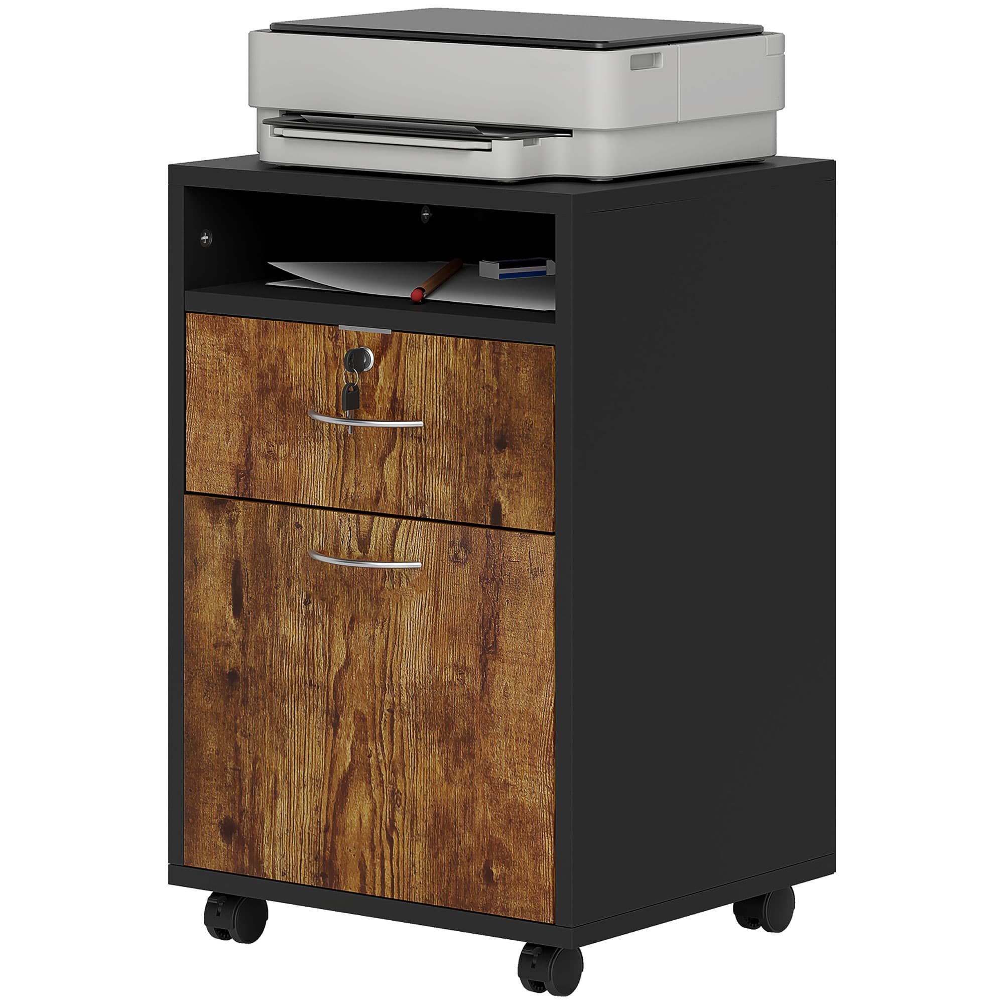 HOMCOM Meuble de Bureau avec Étagère Ouverte, Tiroir avec Serrure et Armoire, 40x35x60 cm, Marron