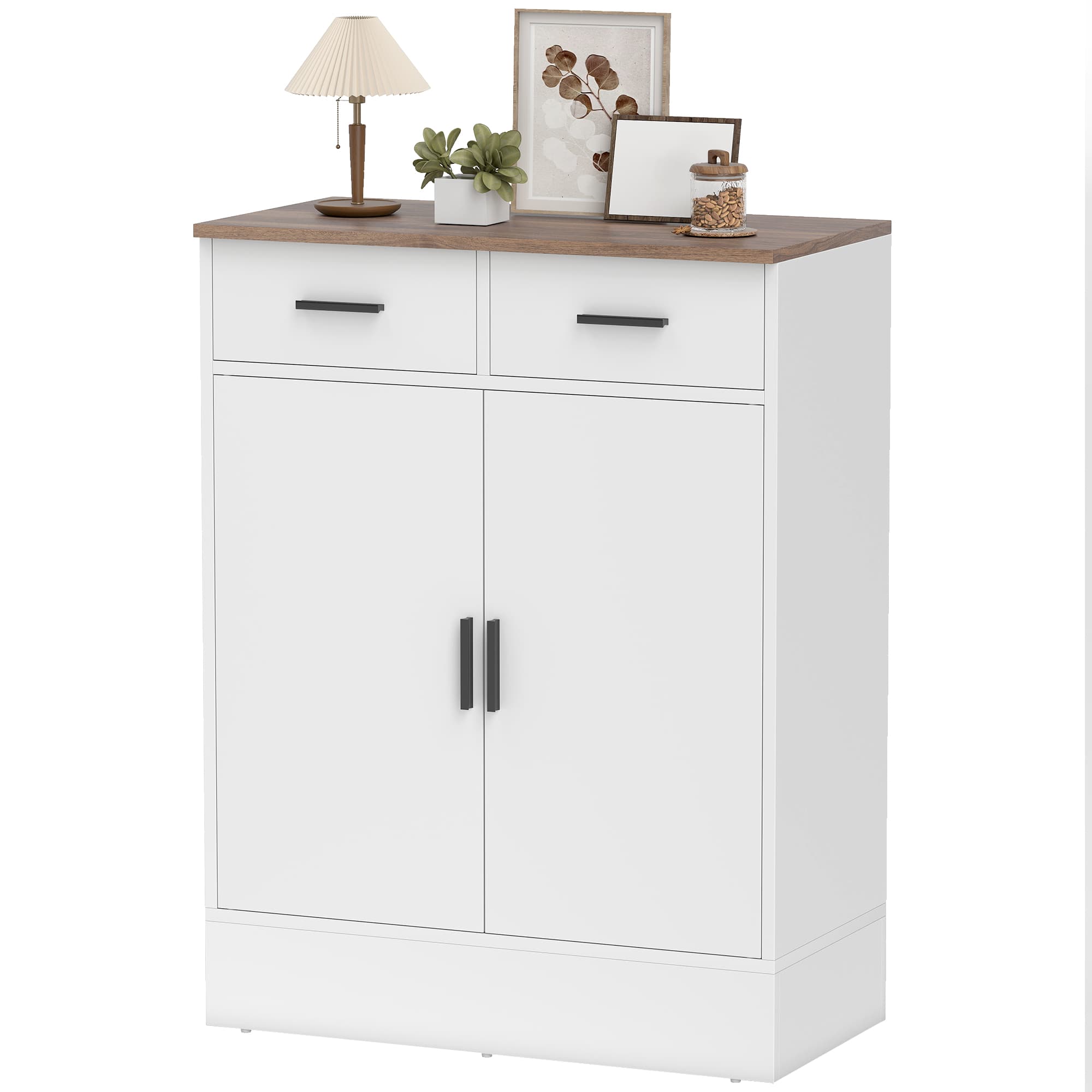 HOMCOM Buffet Moderne 2 Tiroirs et Placard 2 Portes, Étagère Intérieure Réglable, Blanc et Bois