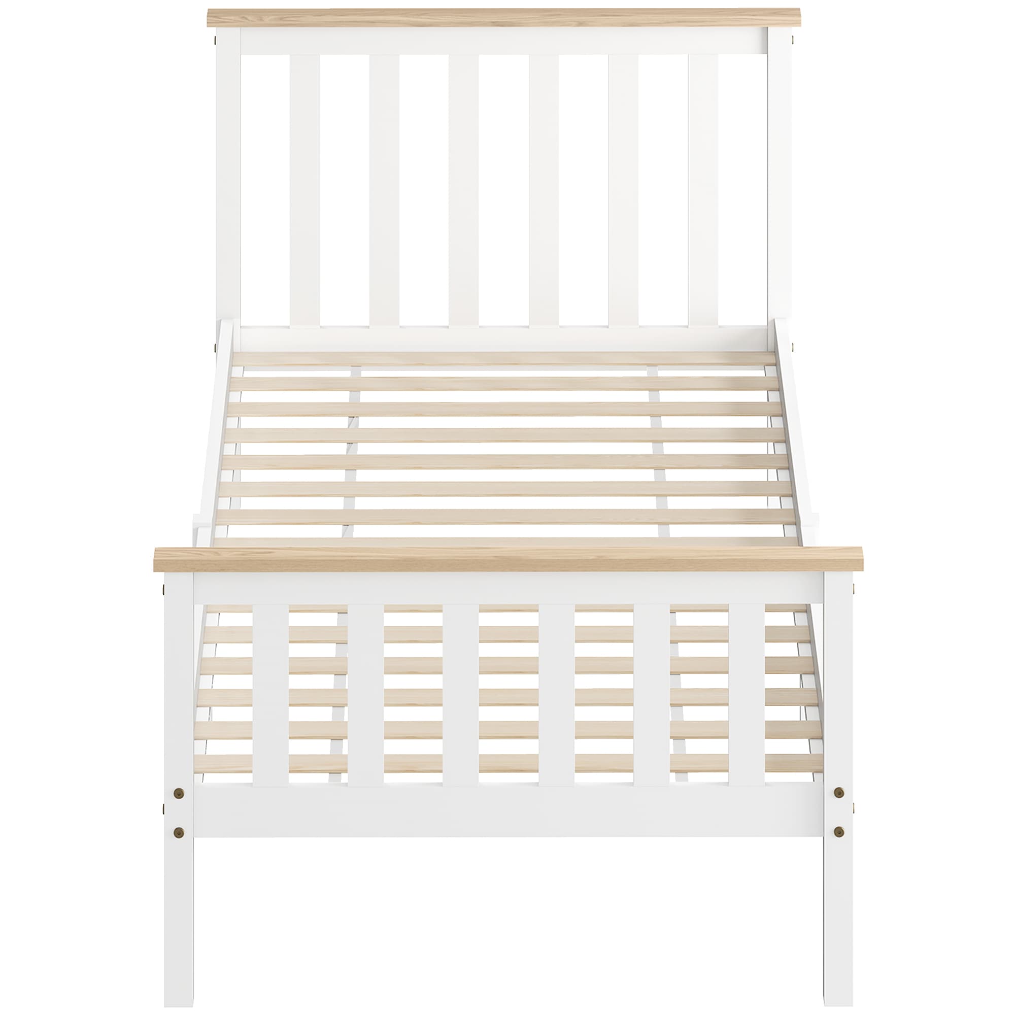 HOMCOM Cadre de lit simple, cadre de lit en bois, espace de rangement inférieur, pin massif, blanc