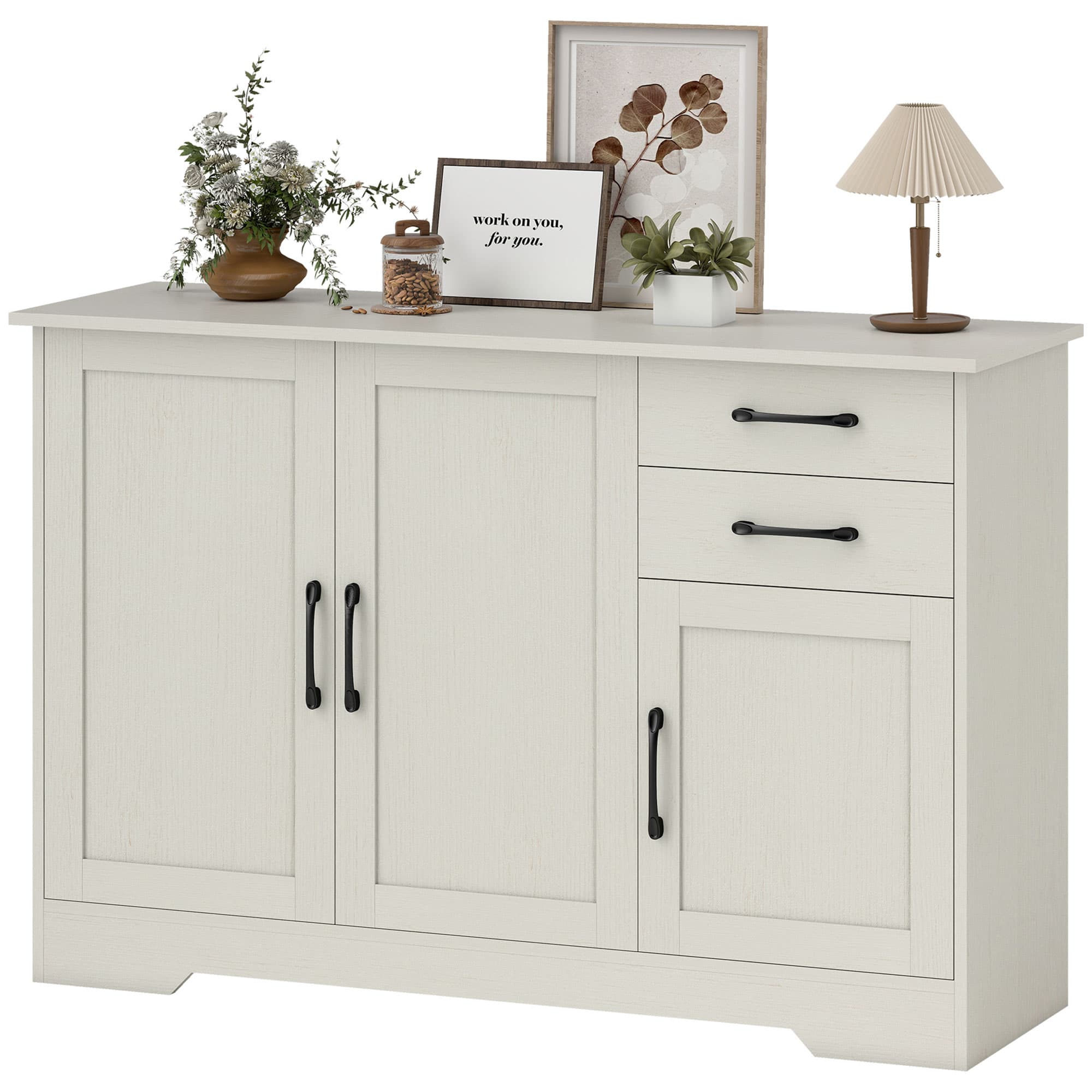 HOMCOM Buffet pour Salon Moderne avec 3 Portes 2 Tiroirs Étagère Réglable pour Salle à Manger Entrée 120x38x79 cm Crème