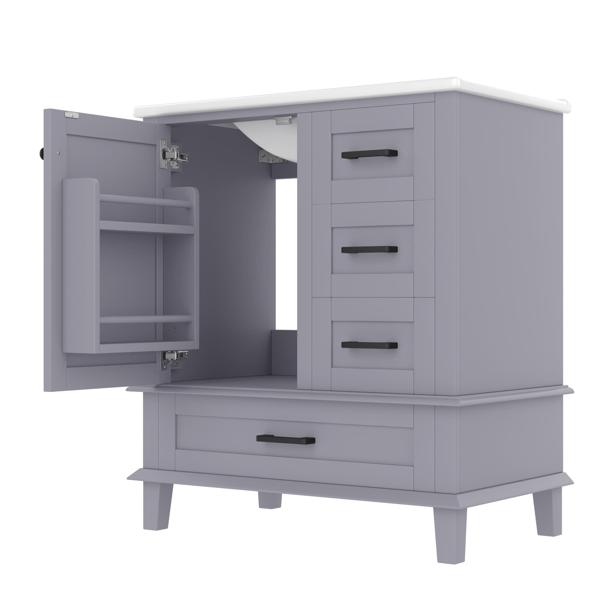 Armoire de salle de bain sur pied avec lavabo, espace de rangement varié, 76x46x83,5 cm, Gris
