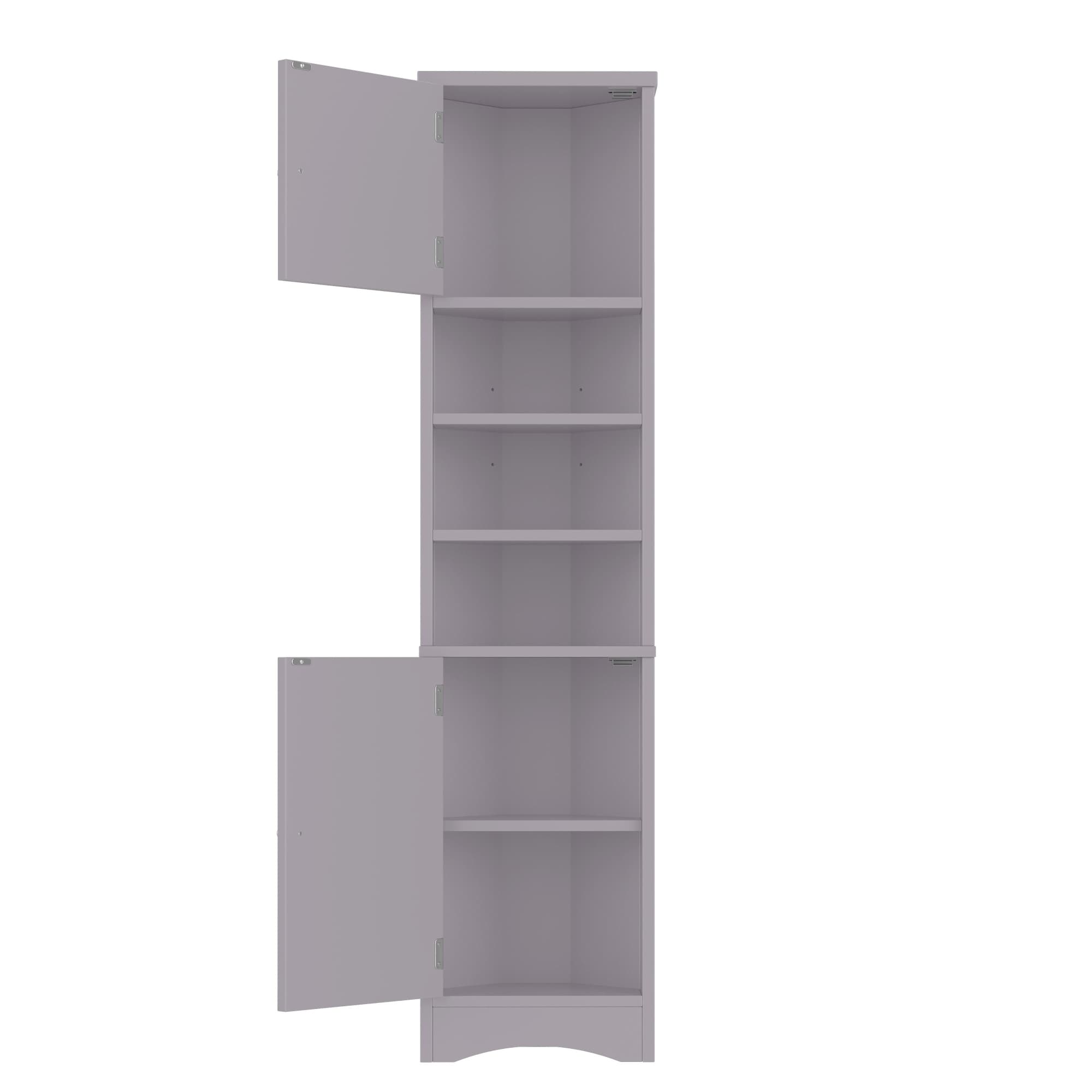 Armoire de salle de bain triangulaire, étagères réglables et portes doubles, 37x24,5x170 cm, Gris