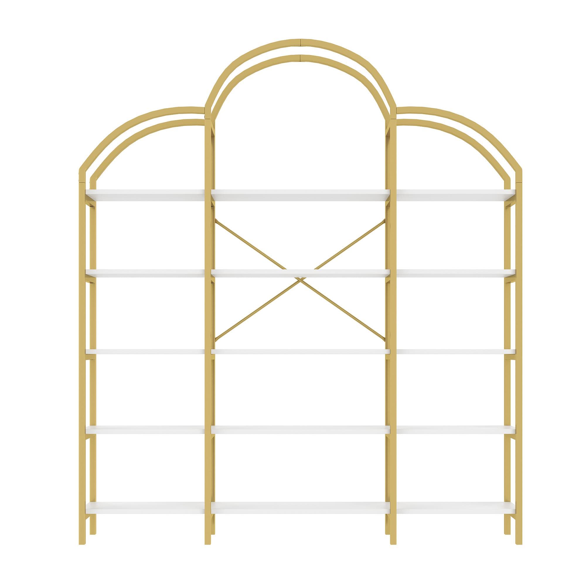 Étagère au style épuré, cinq niveaux de rangement, forme unique de nuage, 170x26x190 cm, Or + Blanc