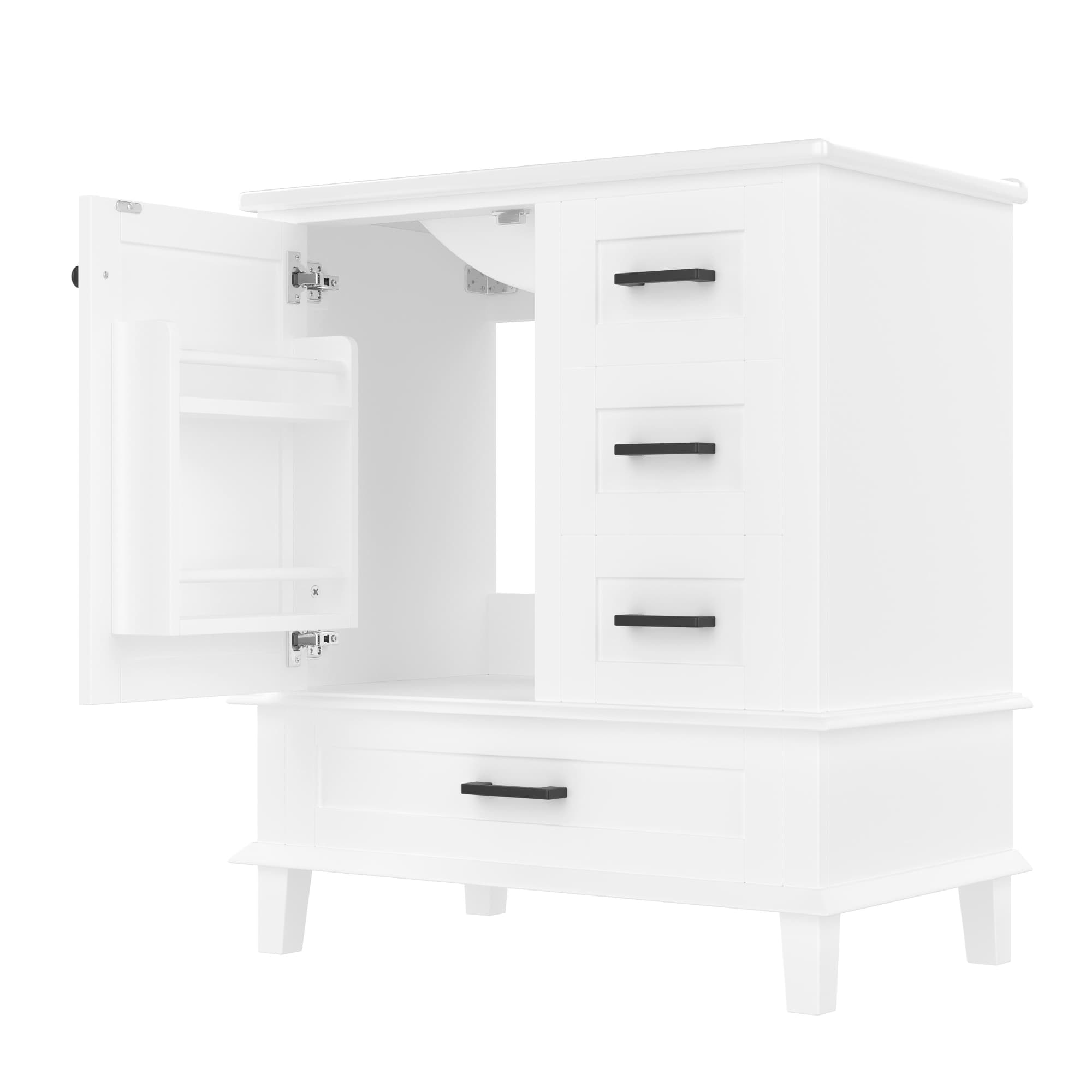 Armoire de salle de bain sur pied avec lavabo, espace de rangement varié, 76x46x83,5 cm, Blanc