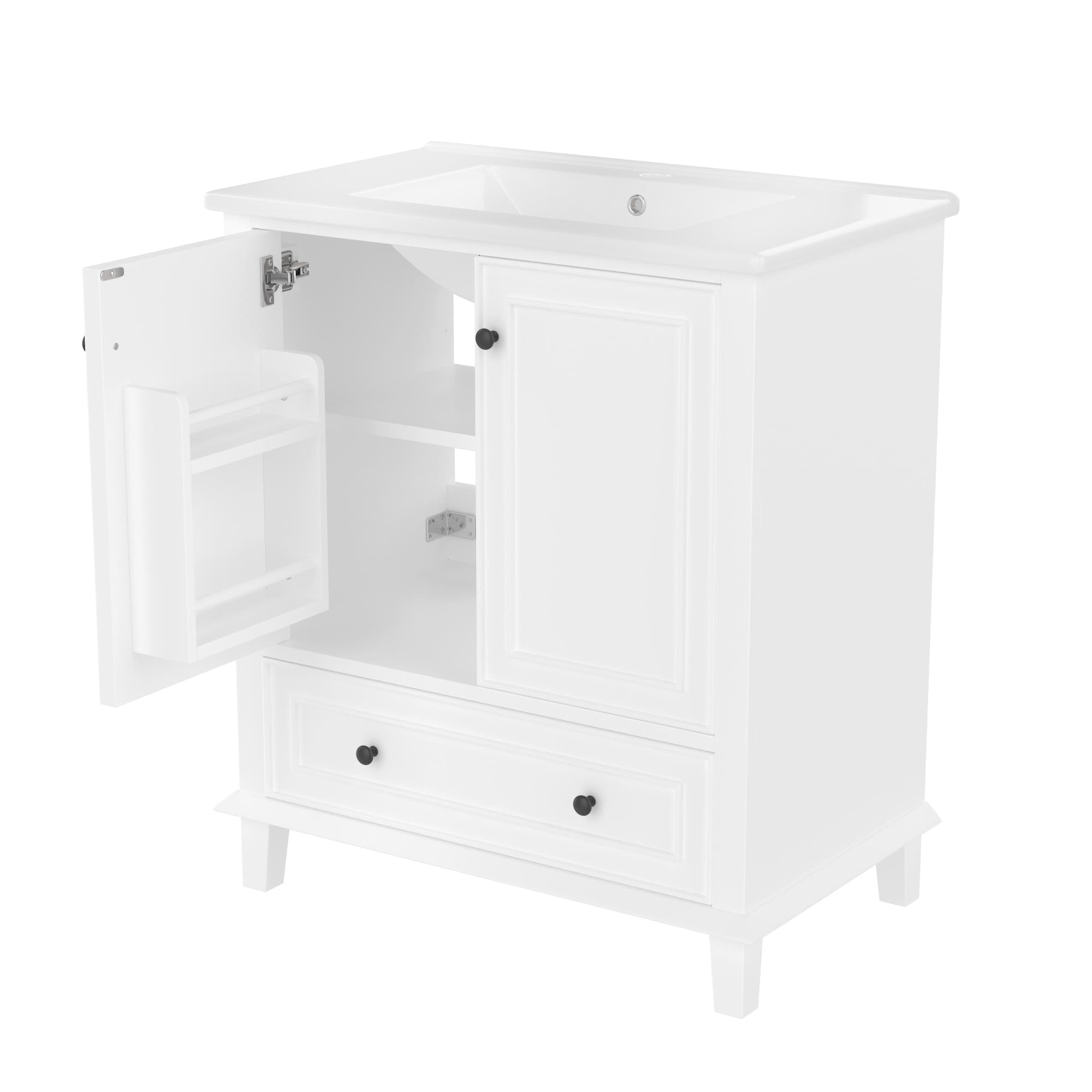 Armoire de salle de bain avec lavabo, autoportante, grand espace de rangement, 76x46x87 cm, Blanc